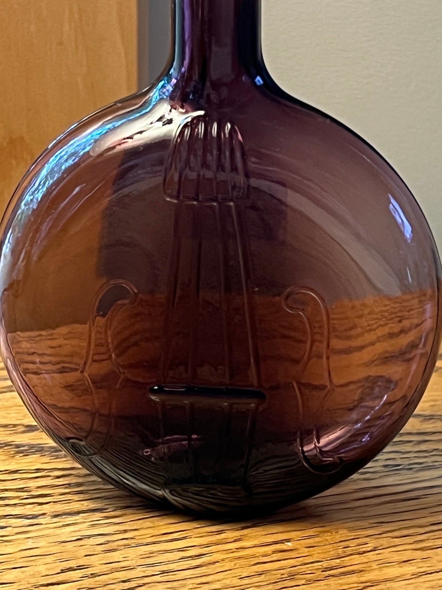 Vintage Amethyst Glass Bottle Banjo Style Embossed Glass Art Lover Antiques and Vintage