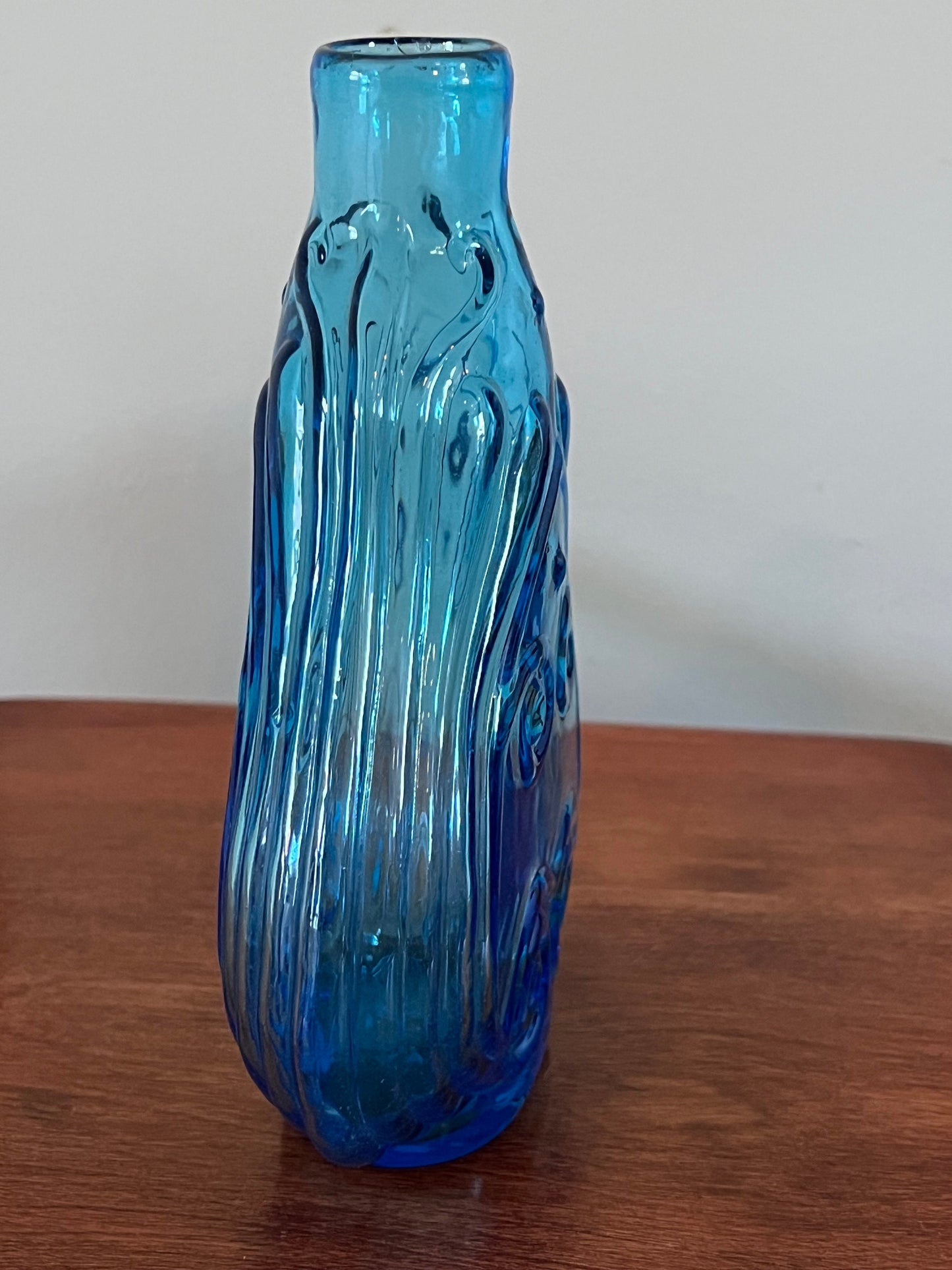 Vintage Hand Blown Blue Glass Violin Shaped Double Sided Glass Flask Glass Art Vase Cobalt Blue Pontil Mark Lover Antiques and Vintage