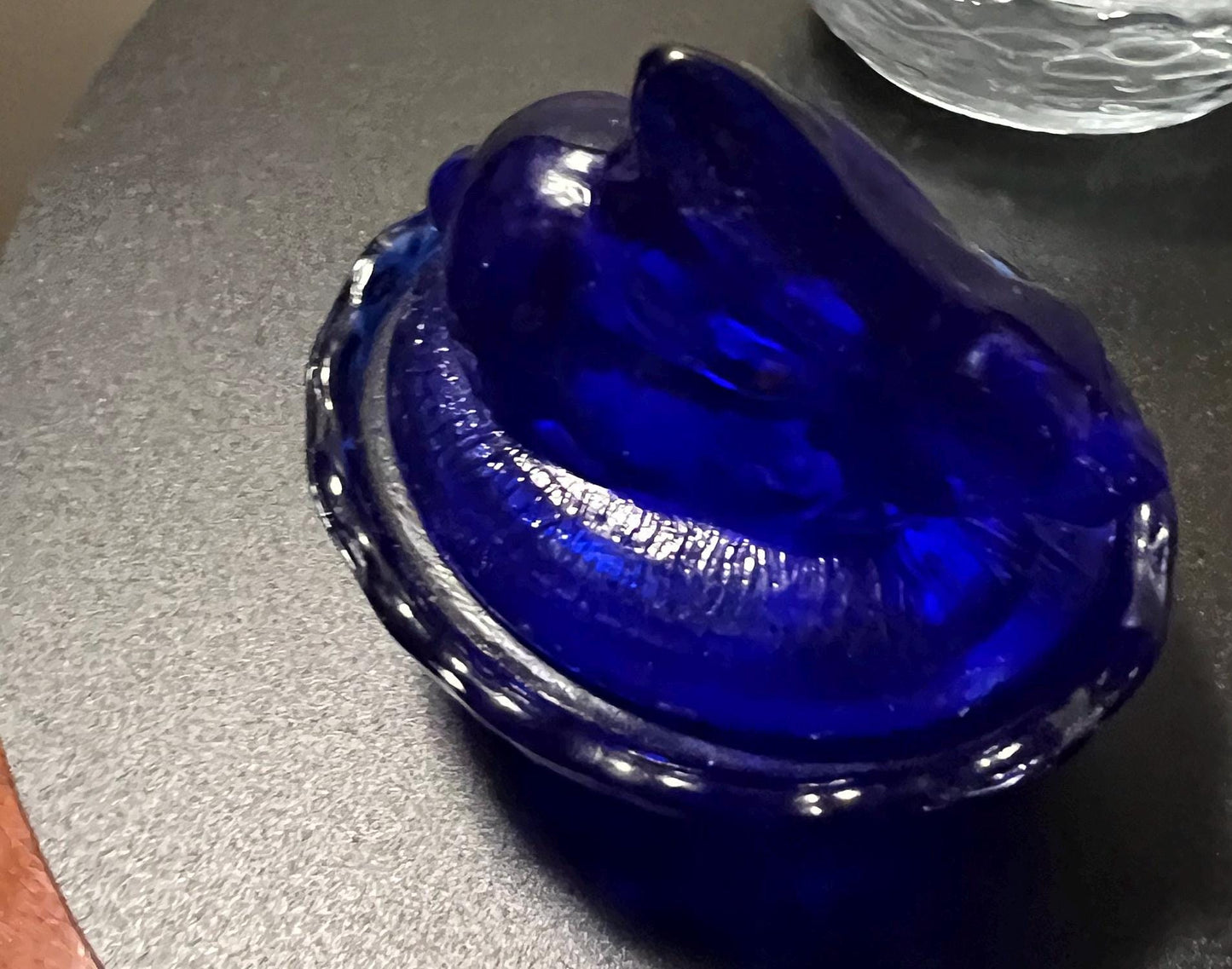 Vintage Cobalt Blue Rabbit on Nest Summit Art Russ Vogelsong Bunny with Lid Art Glass Rabbits Bunnies Lover Antiques and Vintage