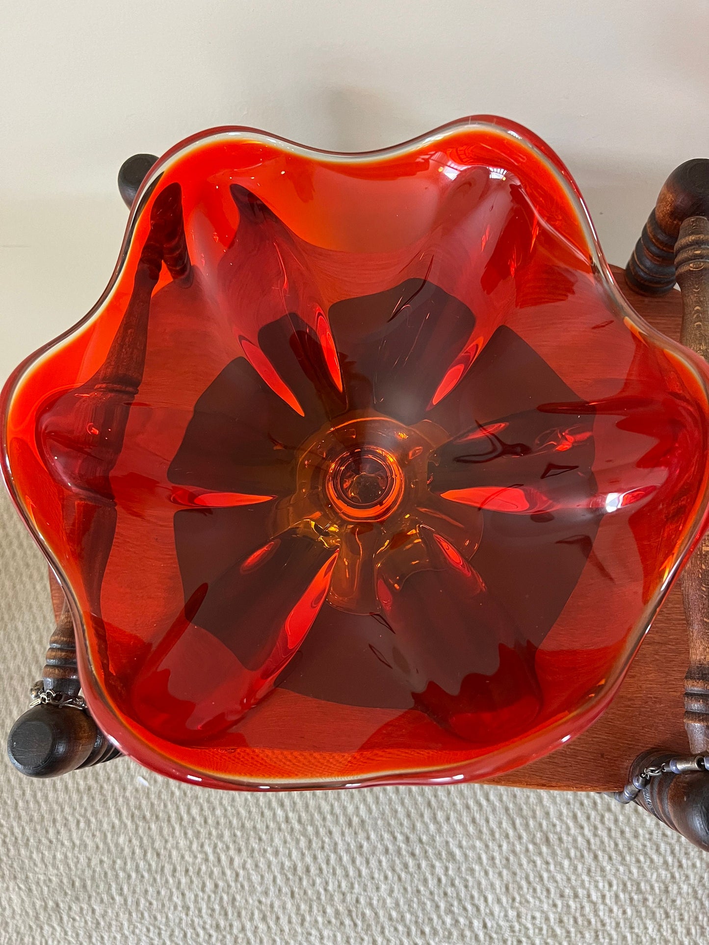 Vintage Viking Persimmon 6 Petal Compote Vase Bowl Pedestal Dish Amberina Glass Footed Vase Lover Antiques and Vintage