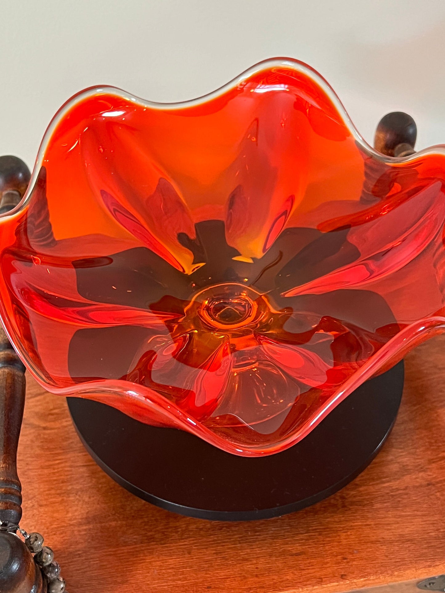 Vintage Viking Persimmon 6 Petal Compote Vase Bowl Pedestal Dish Amberina Glass Footed Vase Lover Antiques and Vintage