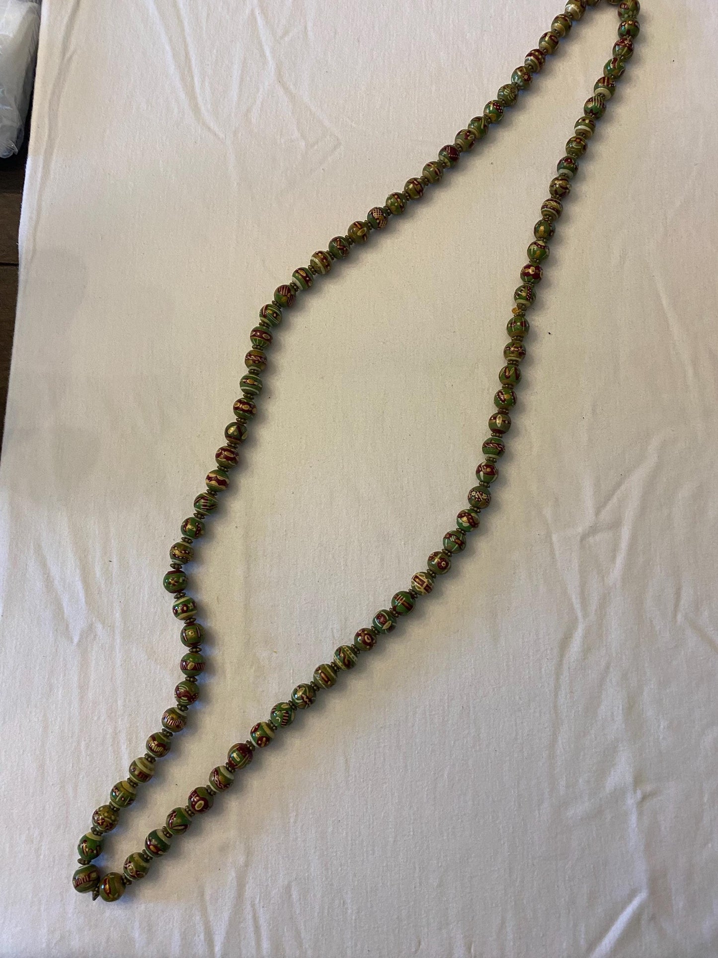 Vintage Green & Purple Hand Painted Necklace Unique Gift Opportunity Lover Antiques and Vintage