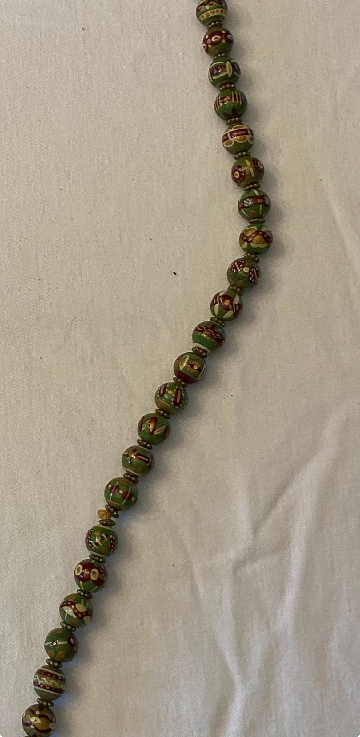 Vintage Green & Purple Hand Painted Necklace Unique Gift Opportunity Lover Antiques and Vintage