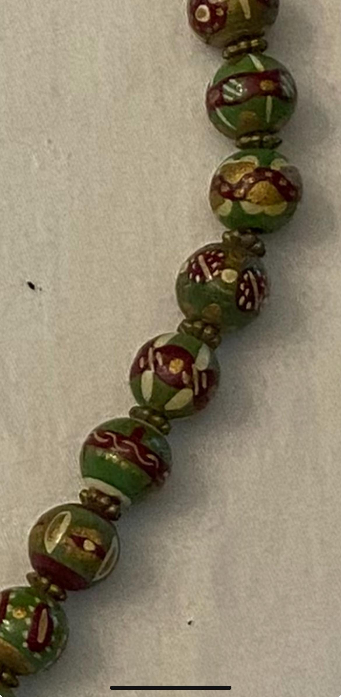 Vintage Green & Purple Hand Painted Necklace Unique Gift Opportunity Lover Antiques and Vintage