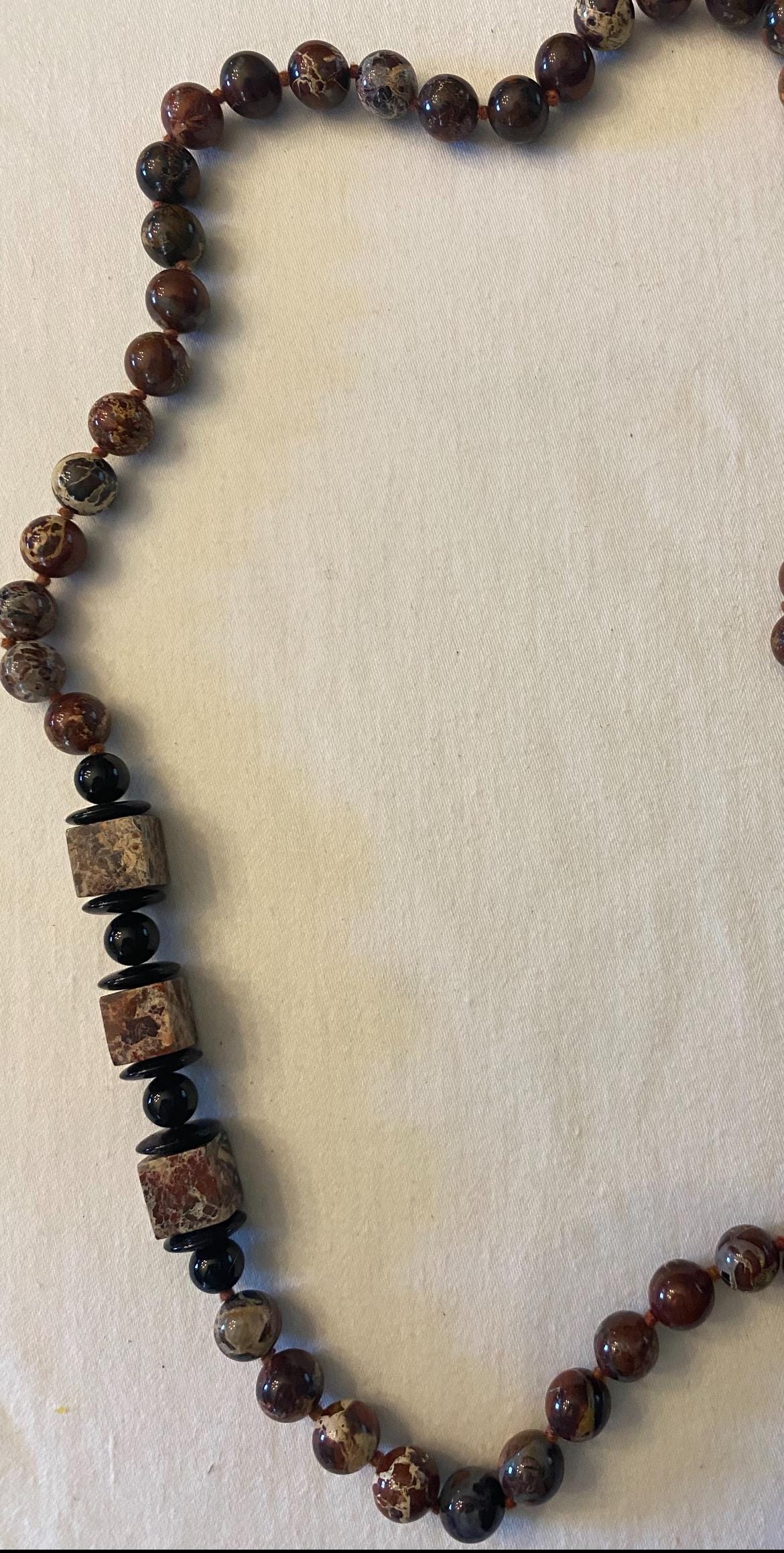 Vintage Black Onyx Jasper Necklace with Geometric Beads Earth Stone Necklace Unique Gift Opportunity Lover Antiques and Vintage