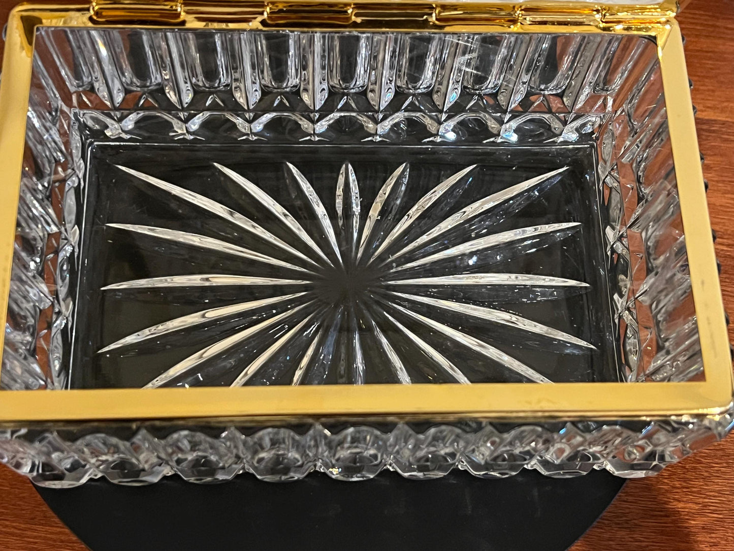 Large French Crystal Brass Jewelry Casket Box Vintage Hand Cut Lead Crystal & Brass Hinged Trinket Box Lover Antiques and Vintage