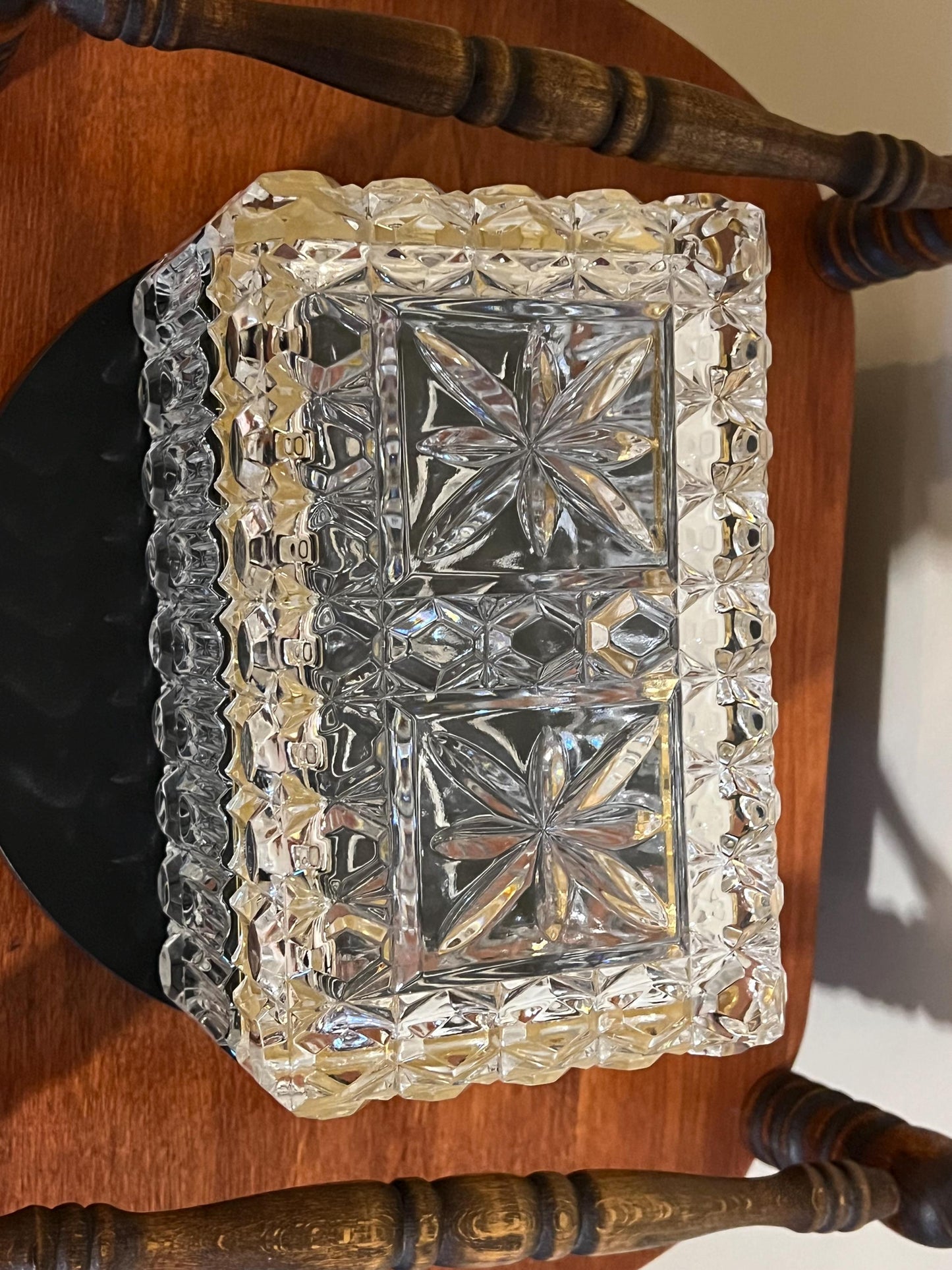 Large French Crystal Brass Jewelry Casket Box Vintage Hand Cut Lead Crystal & Brass Hinged Trinket Box Lover Antiques and Vintage