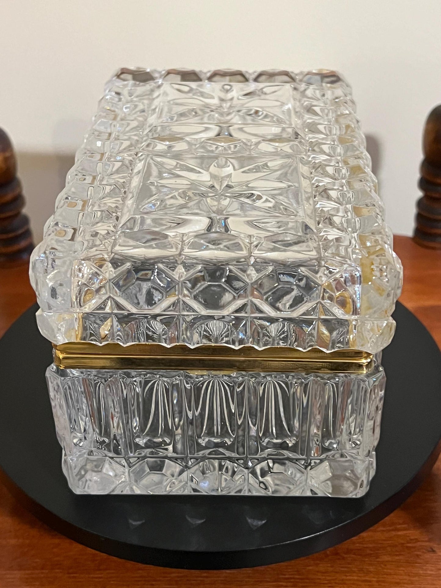 Large French Crystal Brass Jewelry Casket Box Vintage Hand Cut Lead Crystal & Brass Hinged Trinket Box Lover Antiques and Vintage