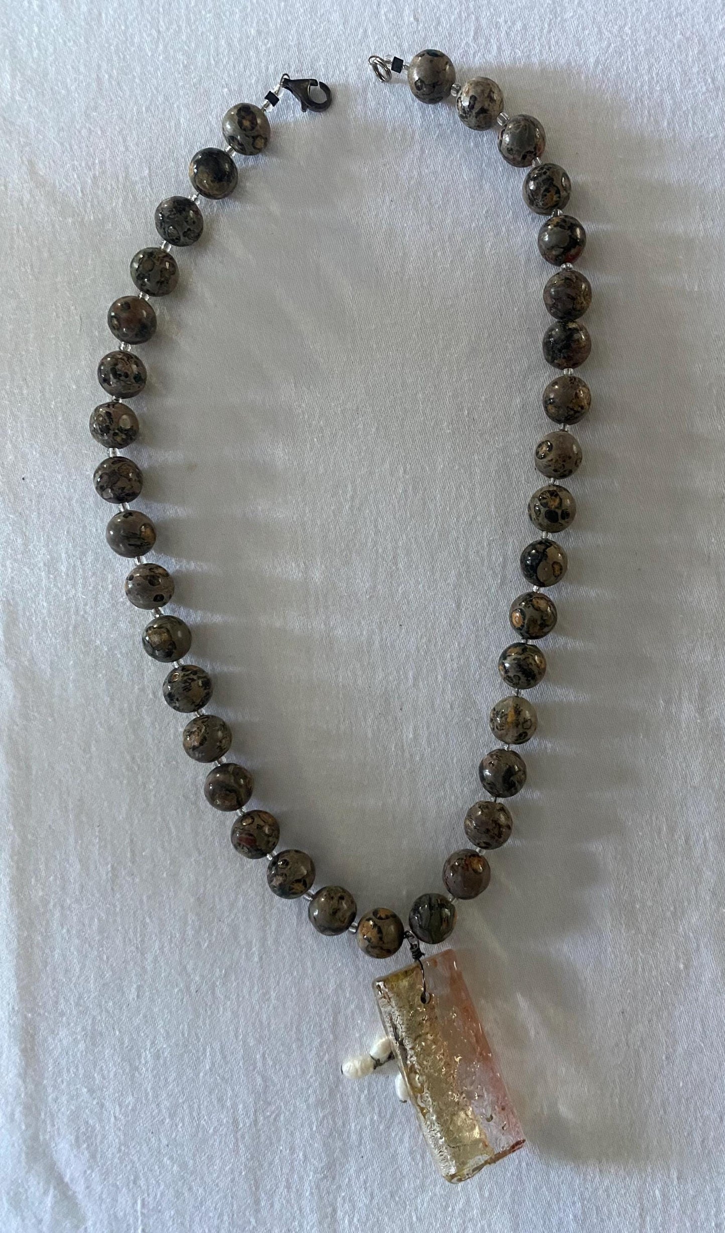 Vintage Jasper Beaded Necklace with Rose Quartz Pendant Unique Gifts Galore Lover Antiques and Vintage