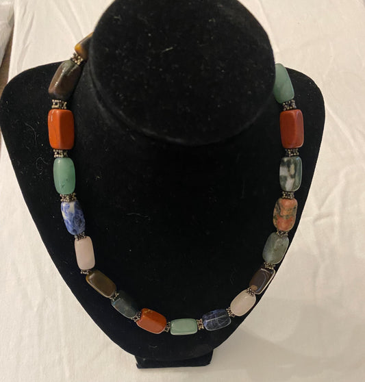 Vintage Colorful “Chakra” Stone Necklace with Multi Colored with Extender Earth Stone Jewelry Unique Gifts Lover Antiques and Vintage