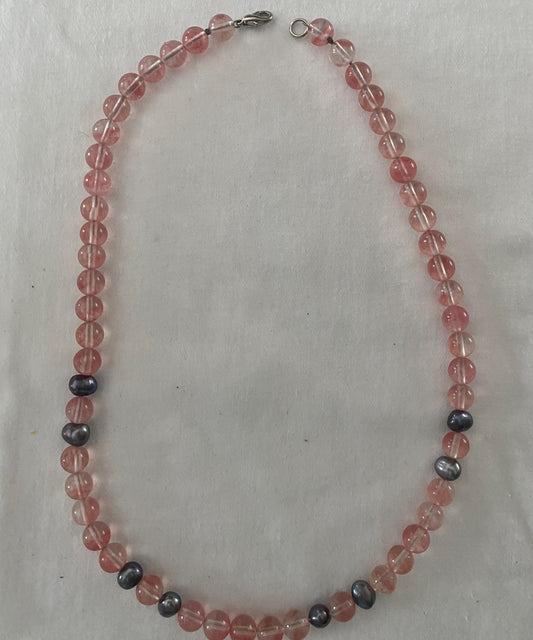 Vintage Pink & Gray Beaded Necklace Watermelon Jewelry Unique Gifts at Lover Antiques and Vintage