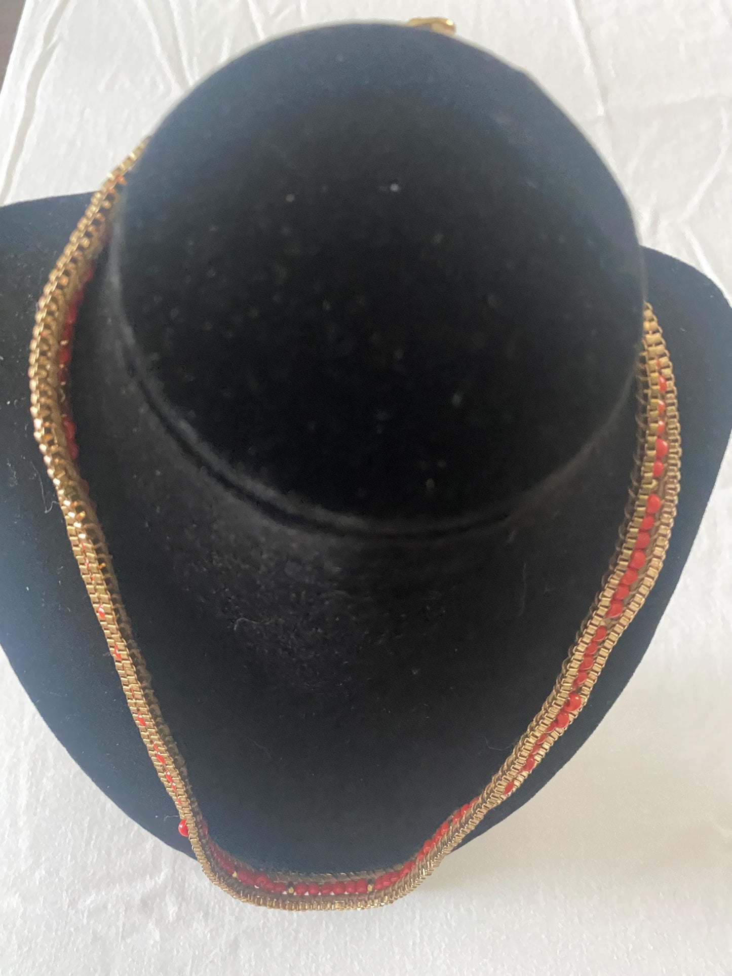 Vintage Gold & Red Striped Necklace Bohemian Jewelry Unique Gifts at Lover Antiques and Vintage