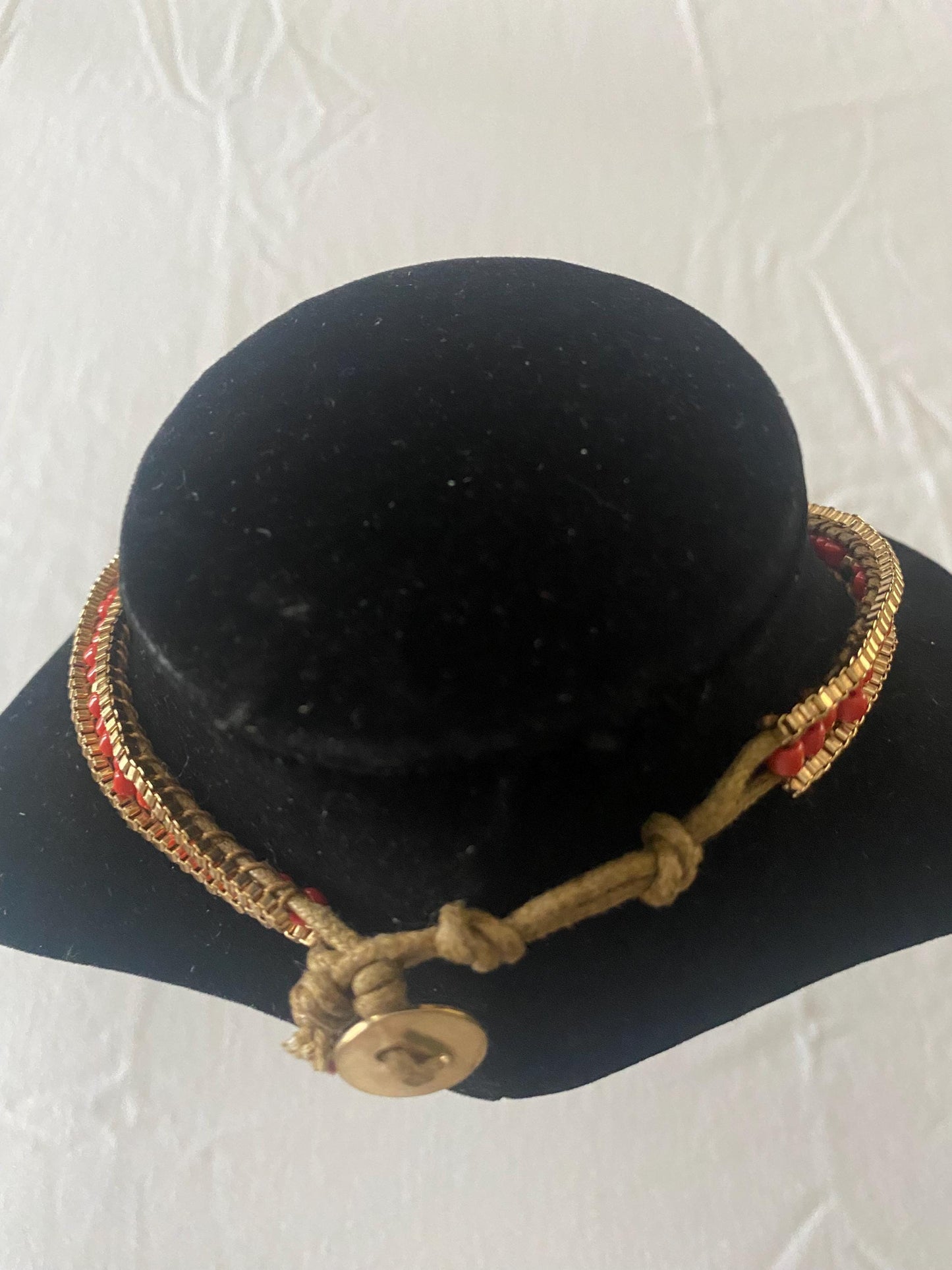 Vintage Gold & Red Striped Necklace Bohemian Jewelry Unique Gifts at Lover Antiques and Vintage