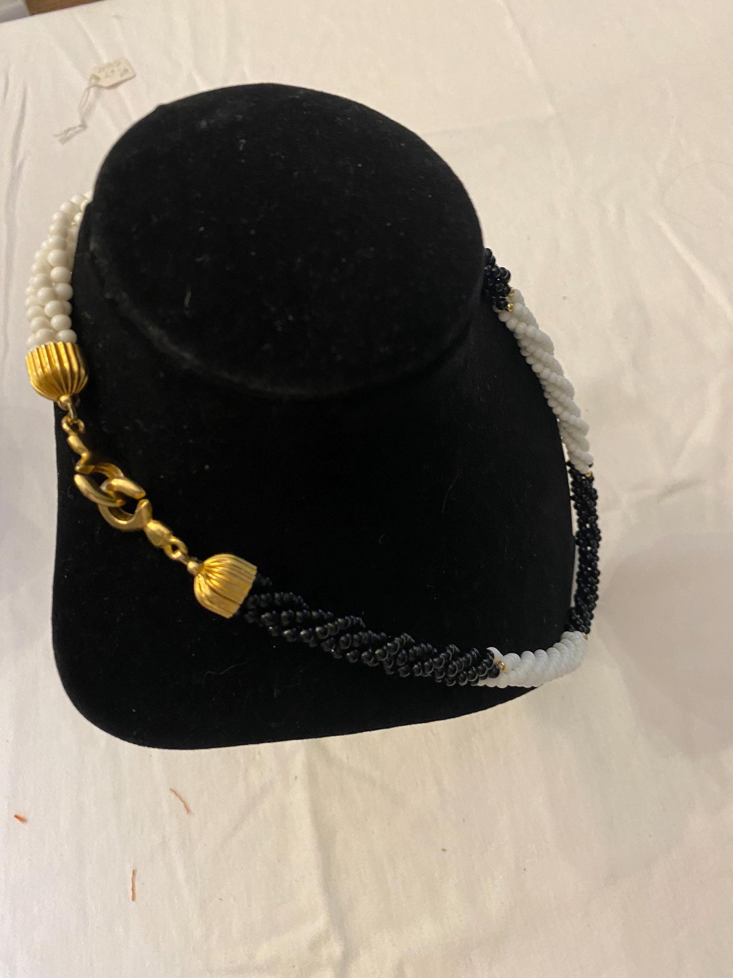 Vintage Black & White Micro Bead Twisted Strand Necklace with Gold Accents Unique Gifts Galore at Lover Antiques and Vintage