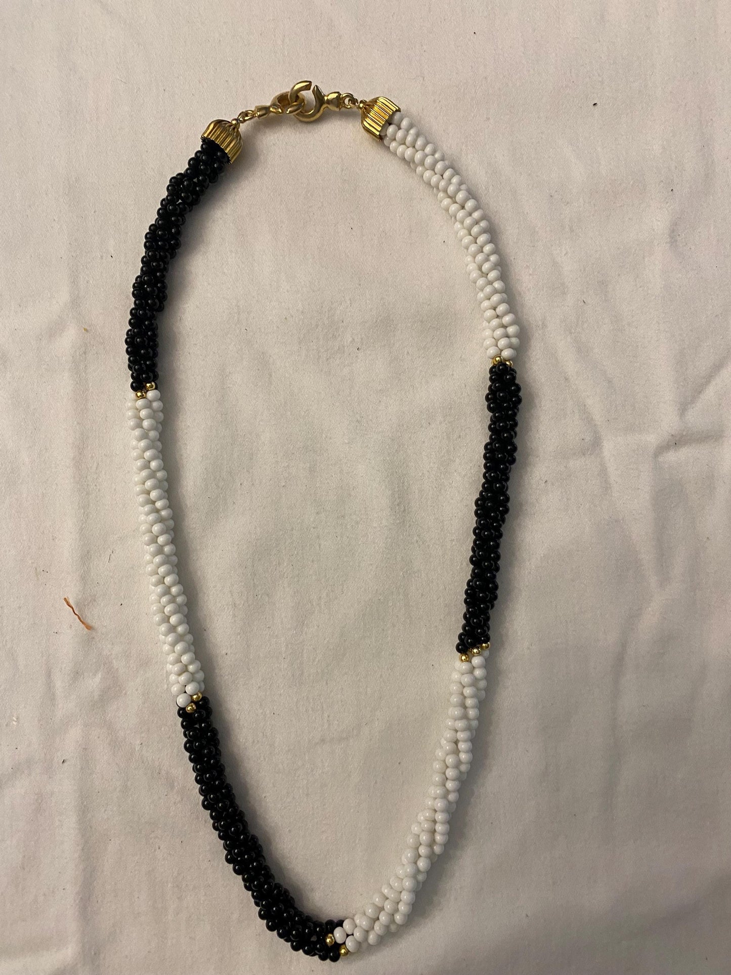 Vintage Black & White Micro Bead Twisted Strand Necklace with Gold Accents Unique Gifts Galore at Lover Antiques and Vintage