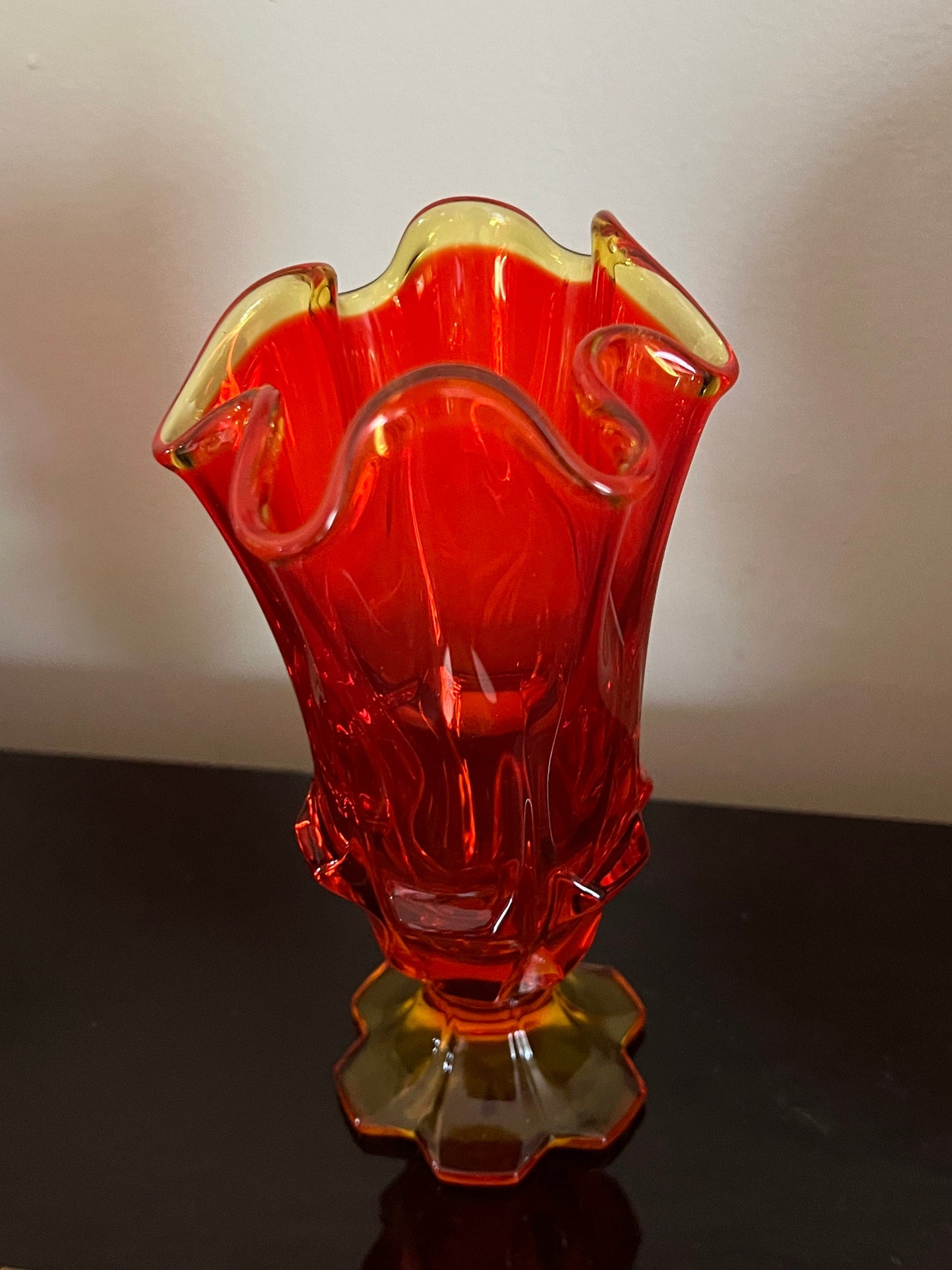 Vintage Fenton Amberina Handkerchief Glass Vase Footed Bowl Glowing Art Glass Lover Antiques and Vintage