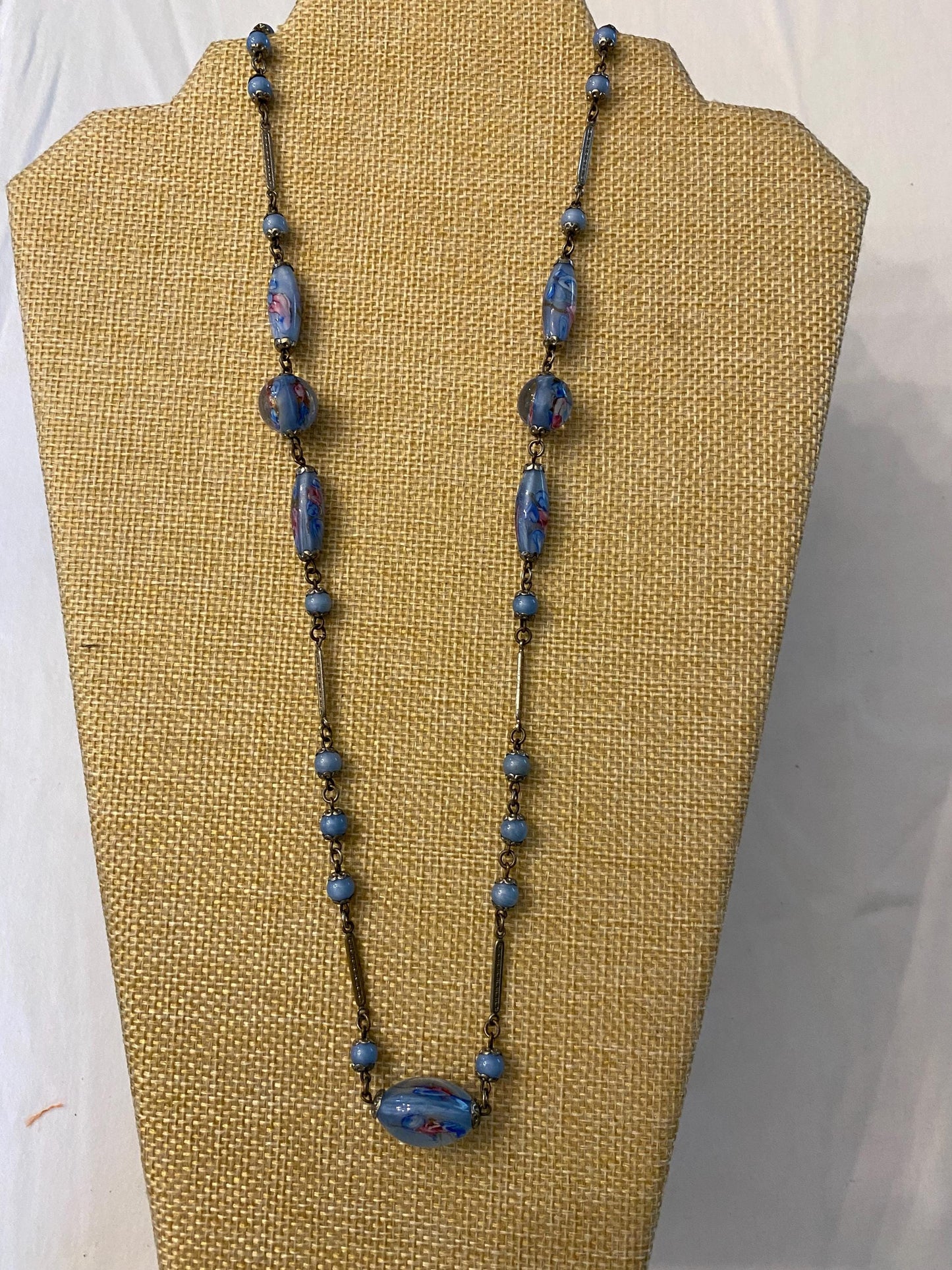 Vintage Blue & White Flower and Bead Necklace Necklace Unique Gifts Galore at Lover Antiques and Vintage