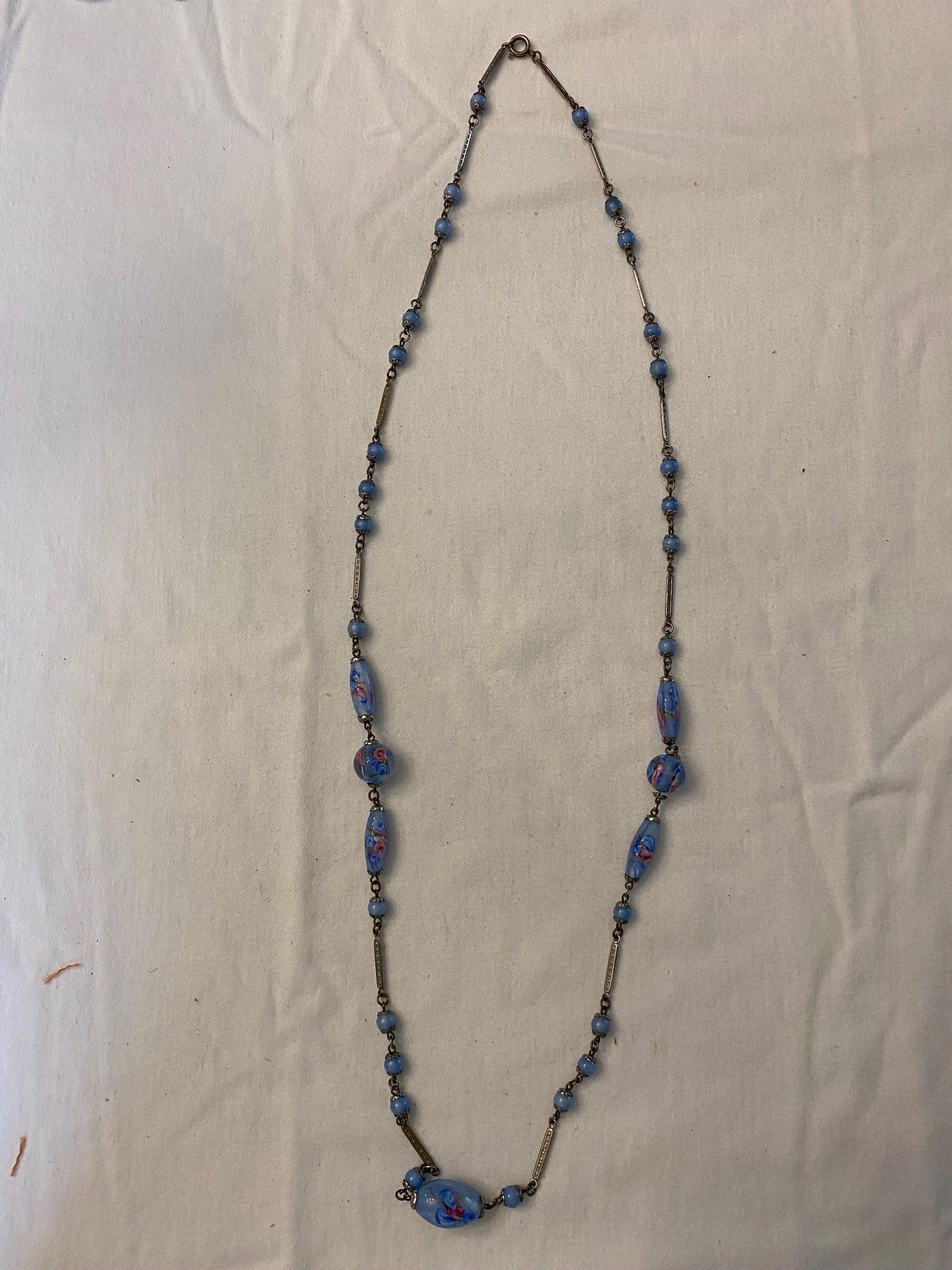 Vintage Blue Hand Painted Long Necklace Art Jewelry Unique Gifts Lover Antiques and Vintage