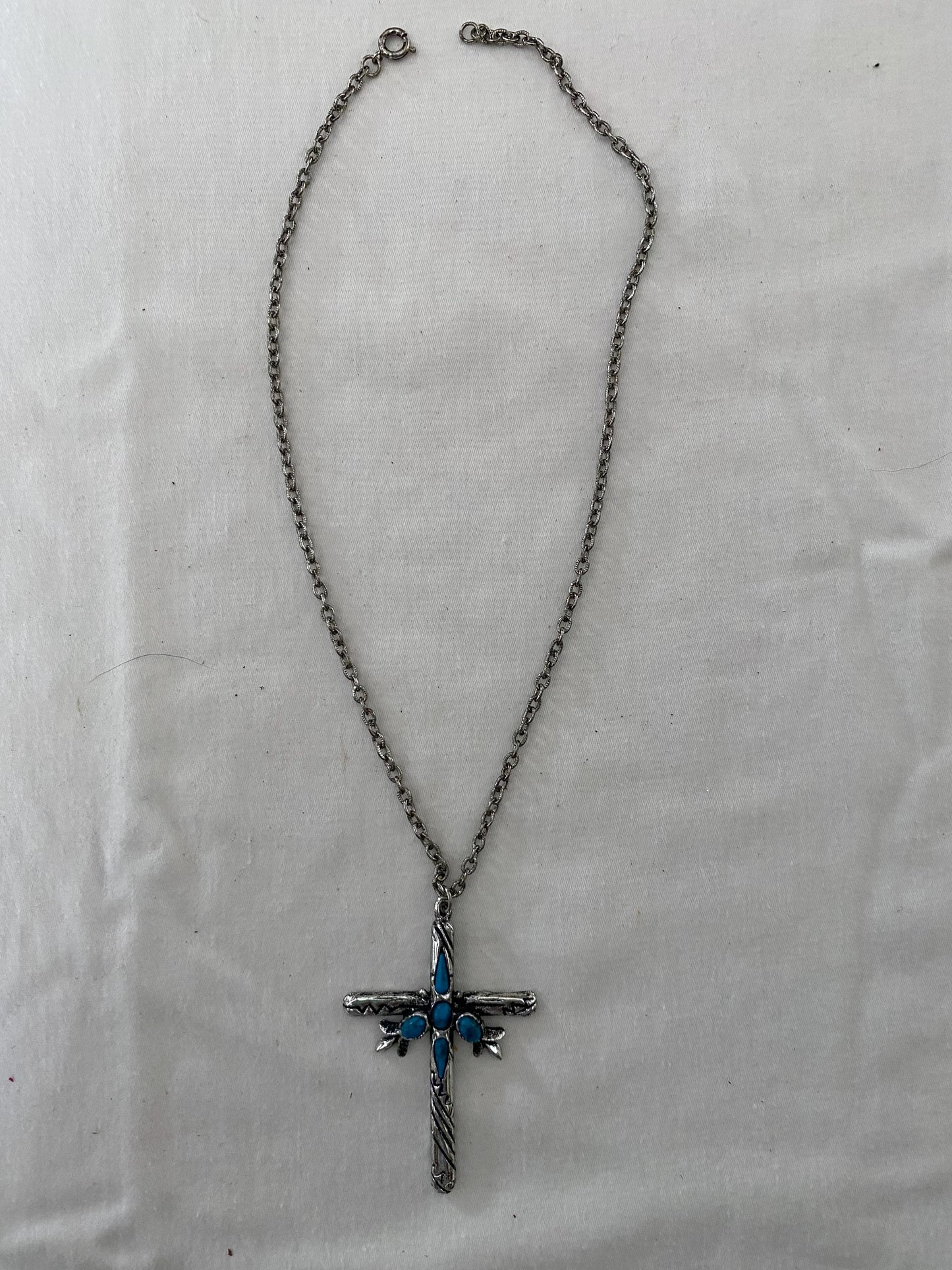 Vintage Turquoise & Silver Cross Necklace Carved Navajo Jewelry Unique Gifts at Lover Antiques and Vintage