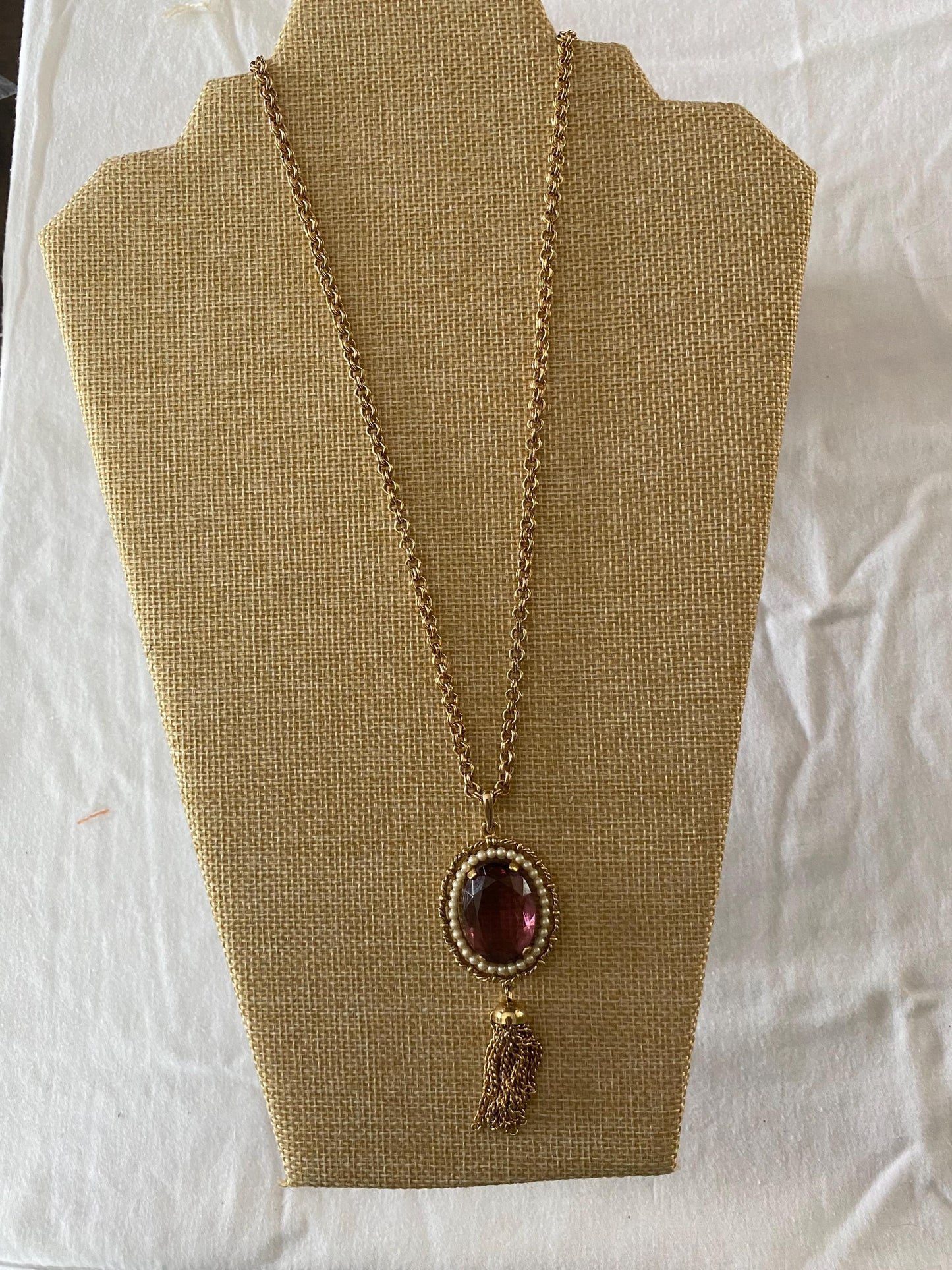 Vintage Avon Amethyst Crystal & Pearl Pendant Necklace Jewelry Unique Gifts at Lover Antiques and Vintage