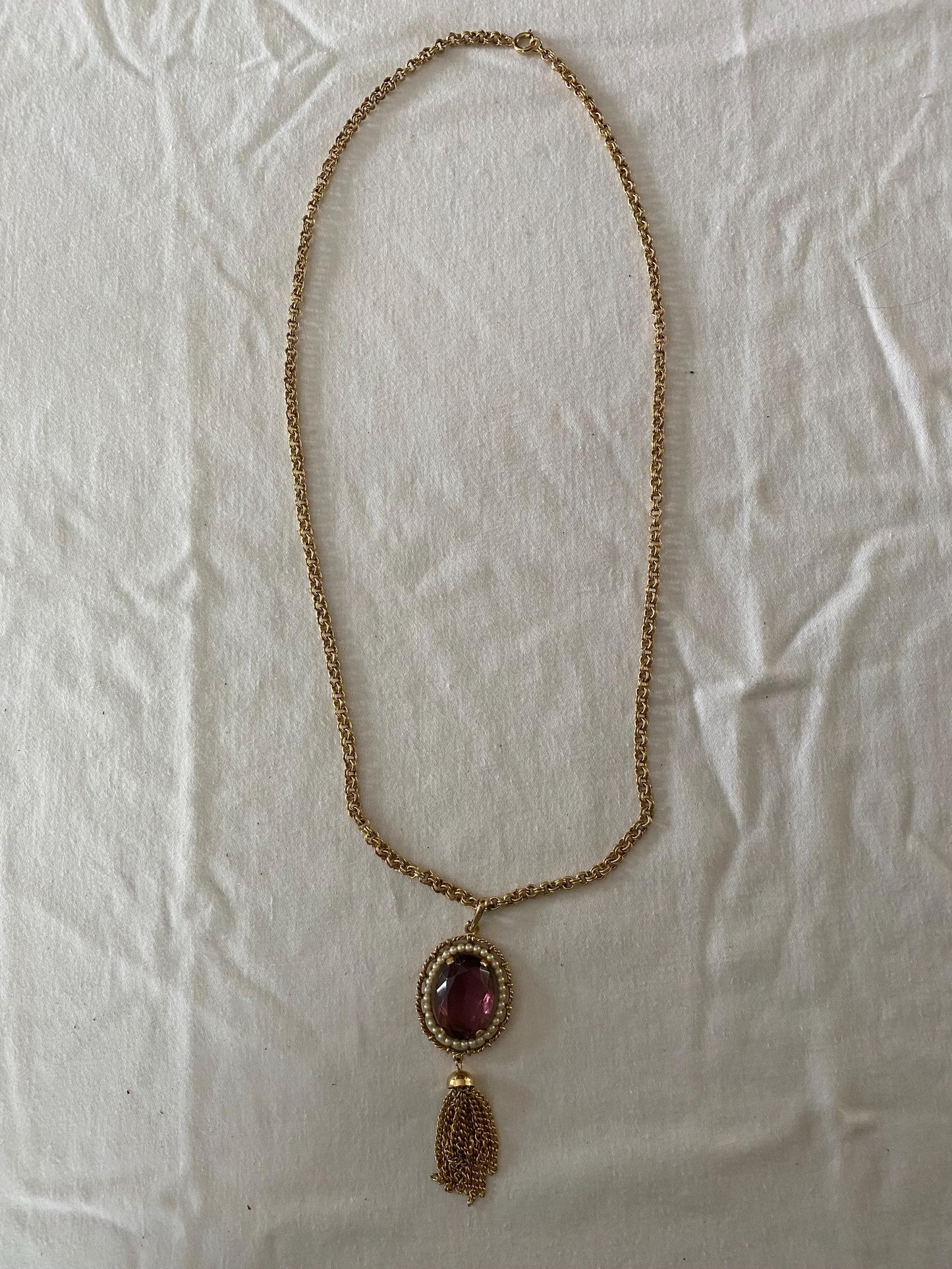 Vintage Avon Amethyst Crystal & Pearl Pendant Necklace Jewelry Unique Gifts at Lover Antiques and Vintage
