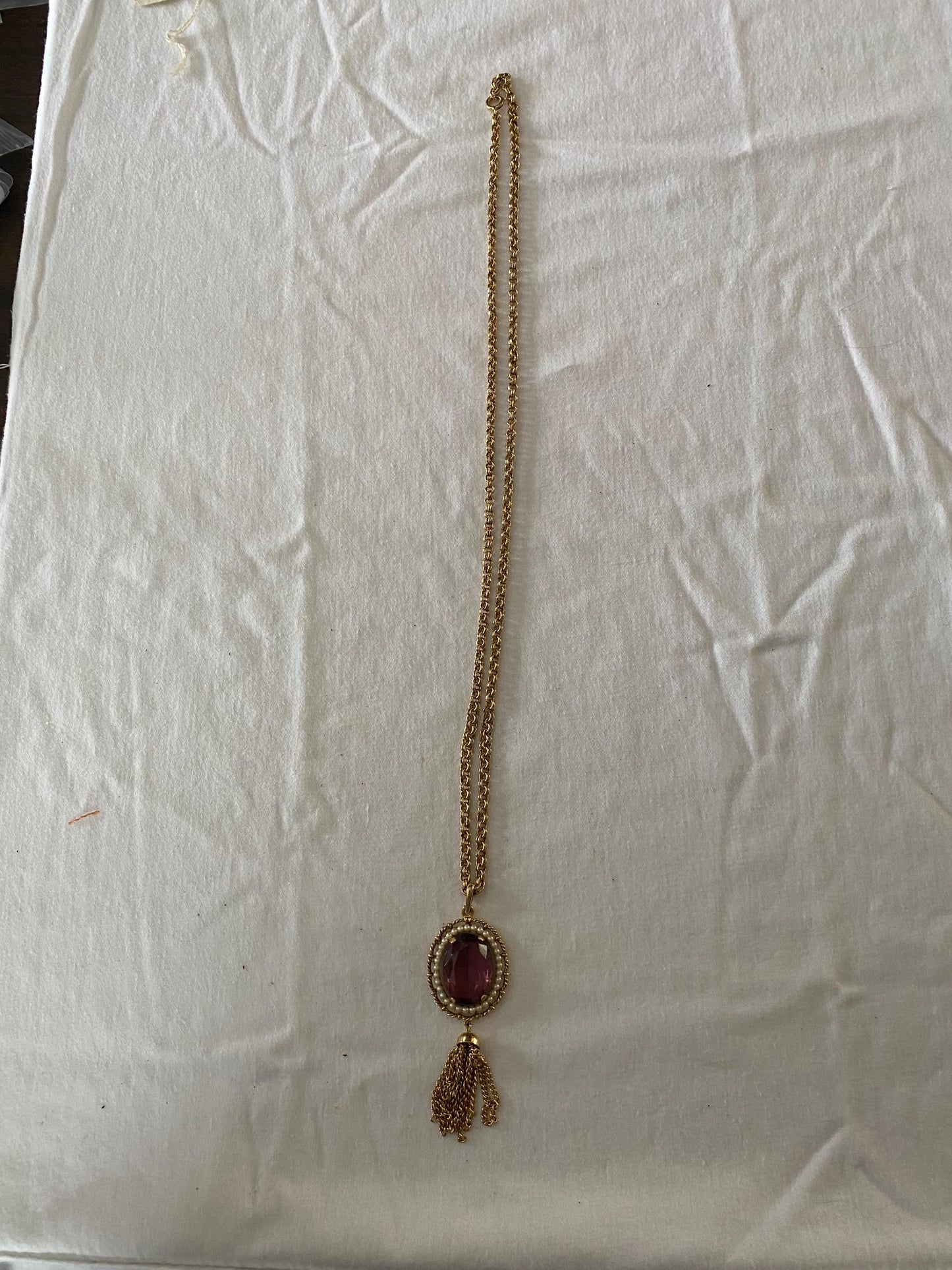 Vintage Avon Amethyst Crystal & Pearl Pendant Necklace Jewelry Unique Gifts at Lover Antiques and Vintage