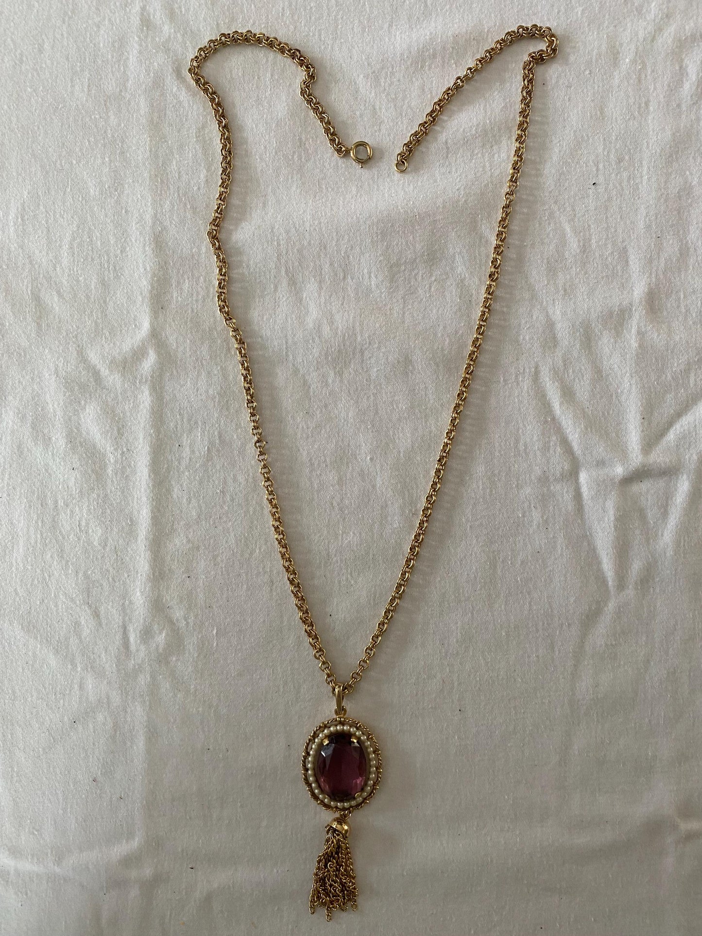 Vintage Avon Amethyst Crystal & Pearl Pendant Necklace Jewelry Unique Gifts at Lover Antiques and Vintage