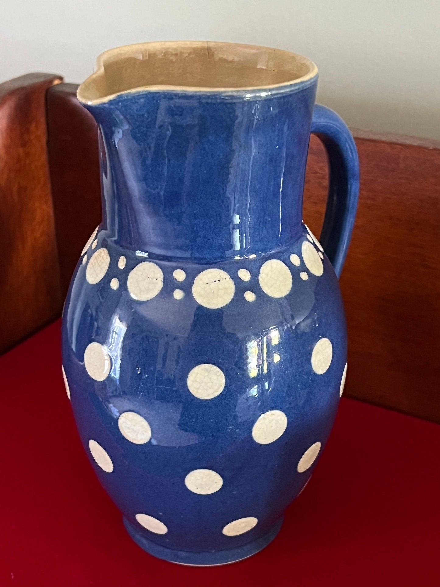 Vintage Ceramic Pitcher Jug Mug Burgel Thuringia Blue White Polka Dot Jug Lover Antiques and Vintage