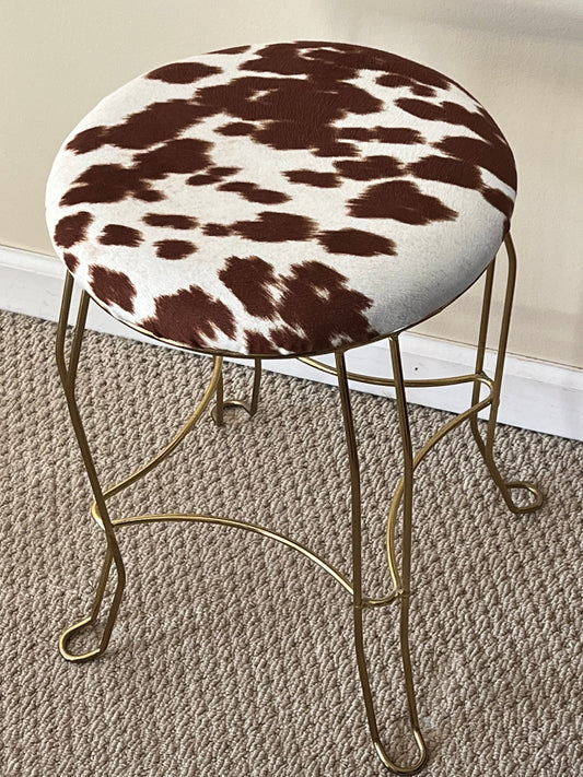 Mid Century Modern Cowhide and Brass Chair Stool Modern Ottoman with Cowhide Steerhorn Photographer’s Seat Lover Antiques and Vintage