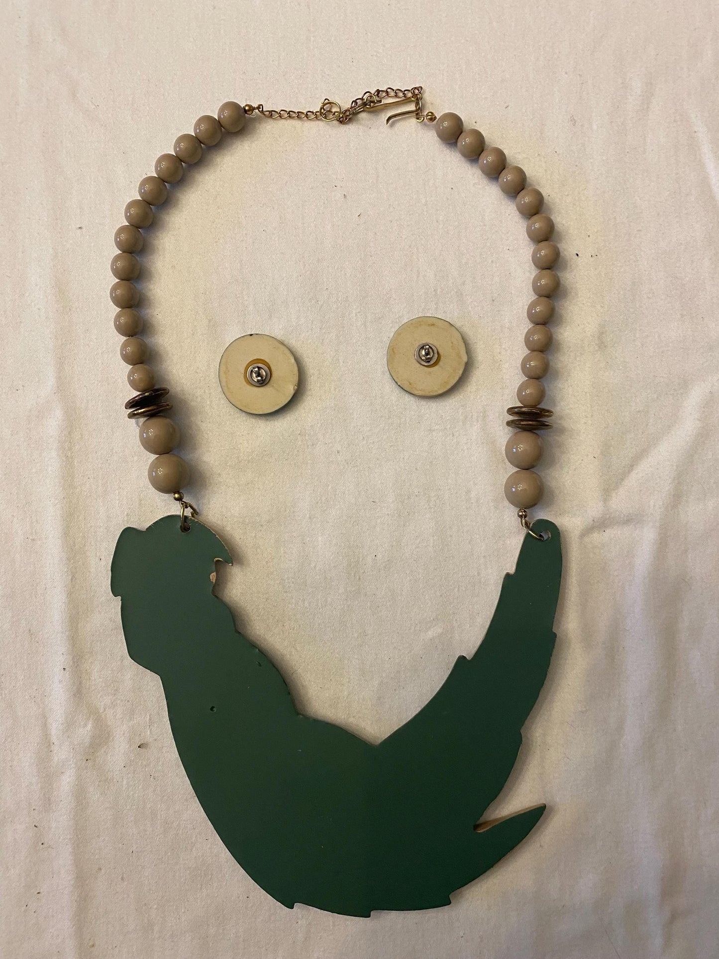 Vintage Parrot Figural BIB & Beaded Statement Resin Necklace and Matching Earrings Jewelry Unique Gifts Lover Antiques and Vintage