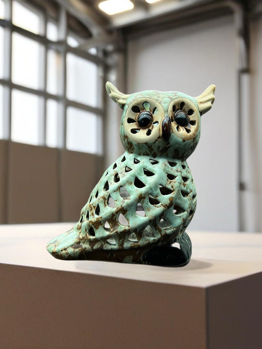 Vintage Pottery Owl with Candle Holder Owl Stand Owl Figurine Candleholder Lover Antiques and Vintage