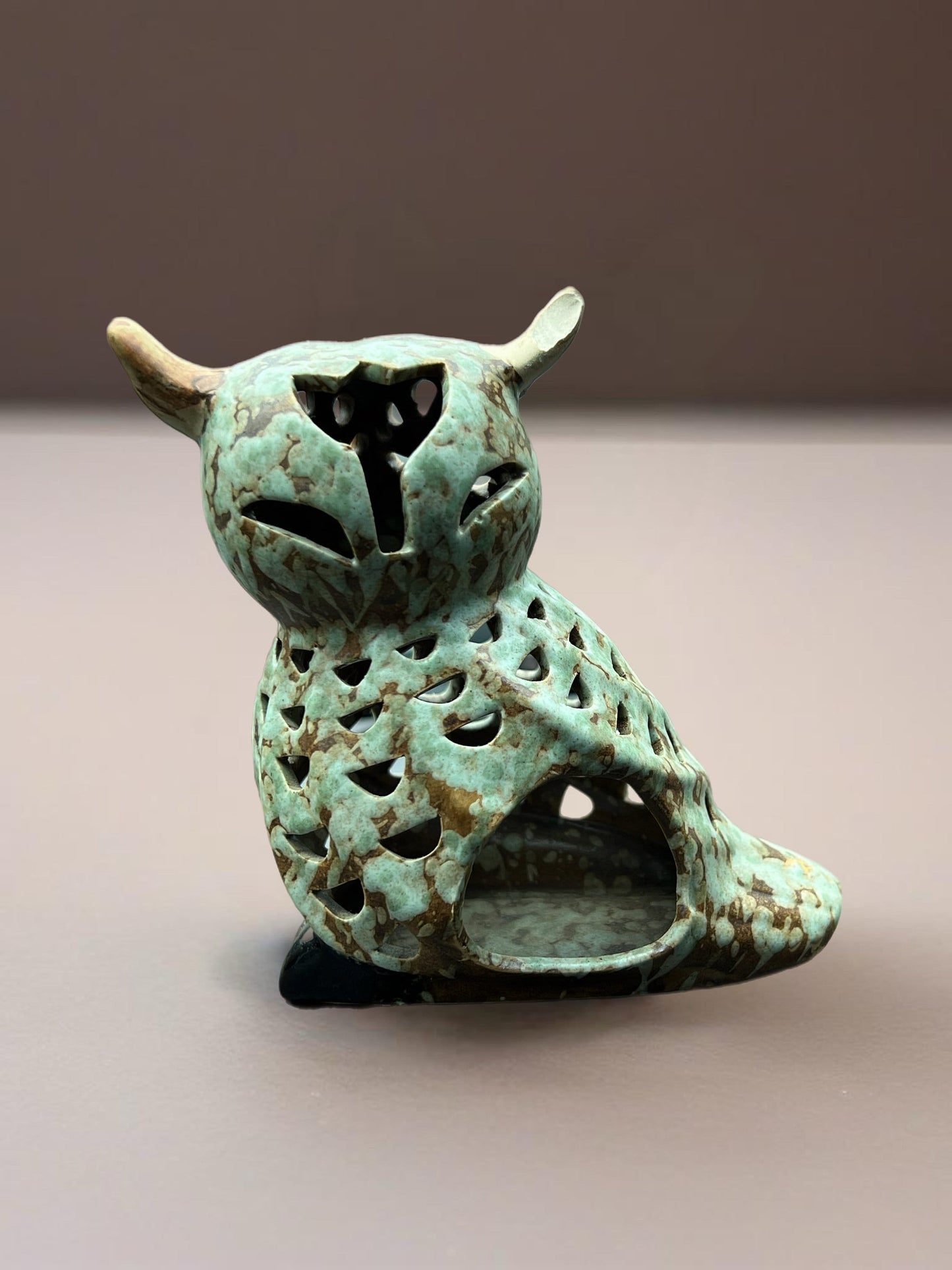 Vintage Pottery Owl with Candle Holder Owl Stand Owl Figurine Candleholder Lover Antiques and Vintage
