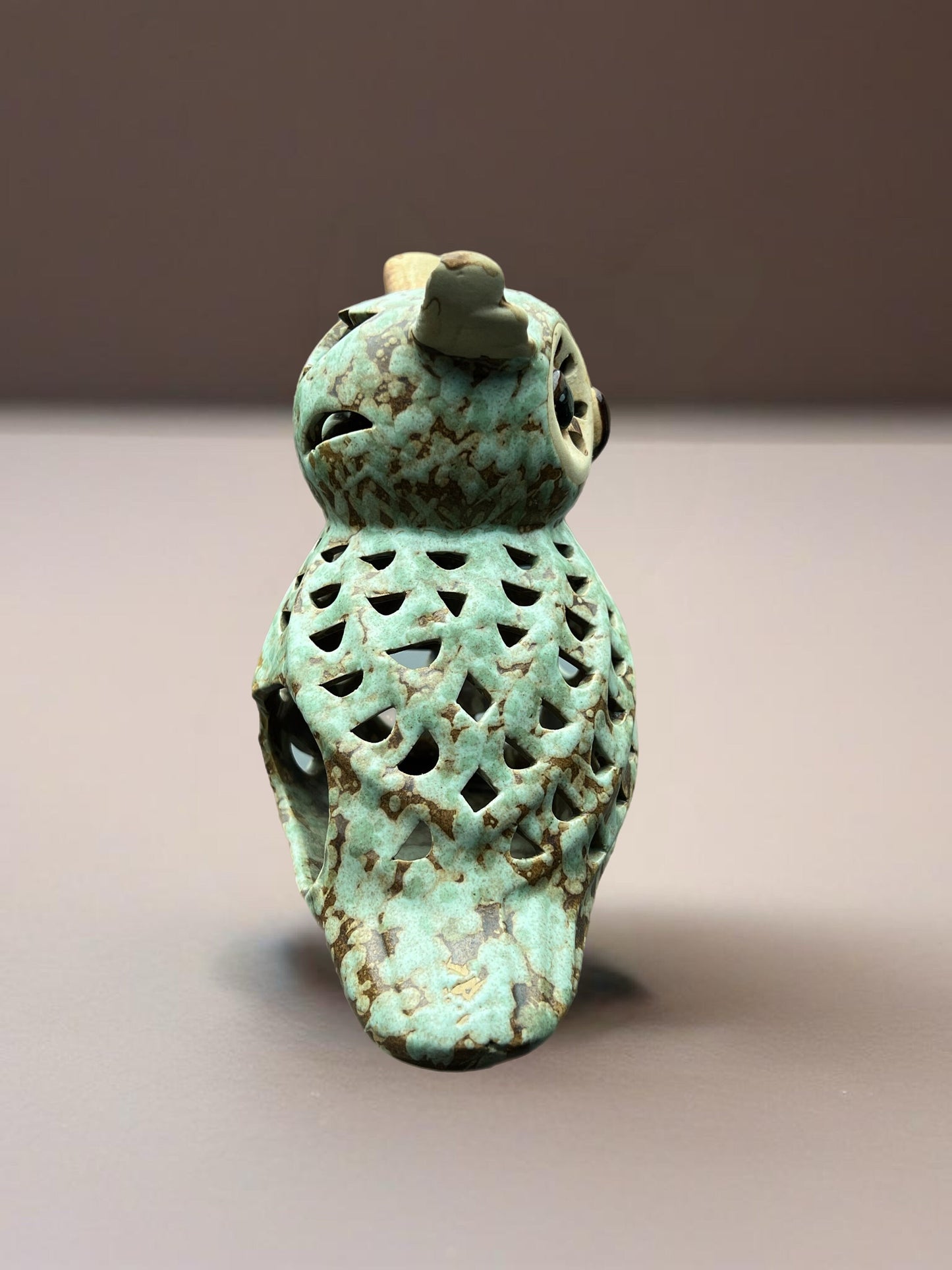 Vintage Pottery Owl with Candle Holder Owl Stand Owl Figurine Candleholder Lover Antiques and Vintage