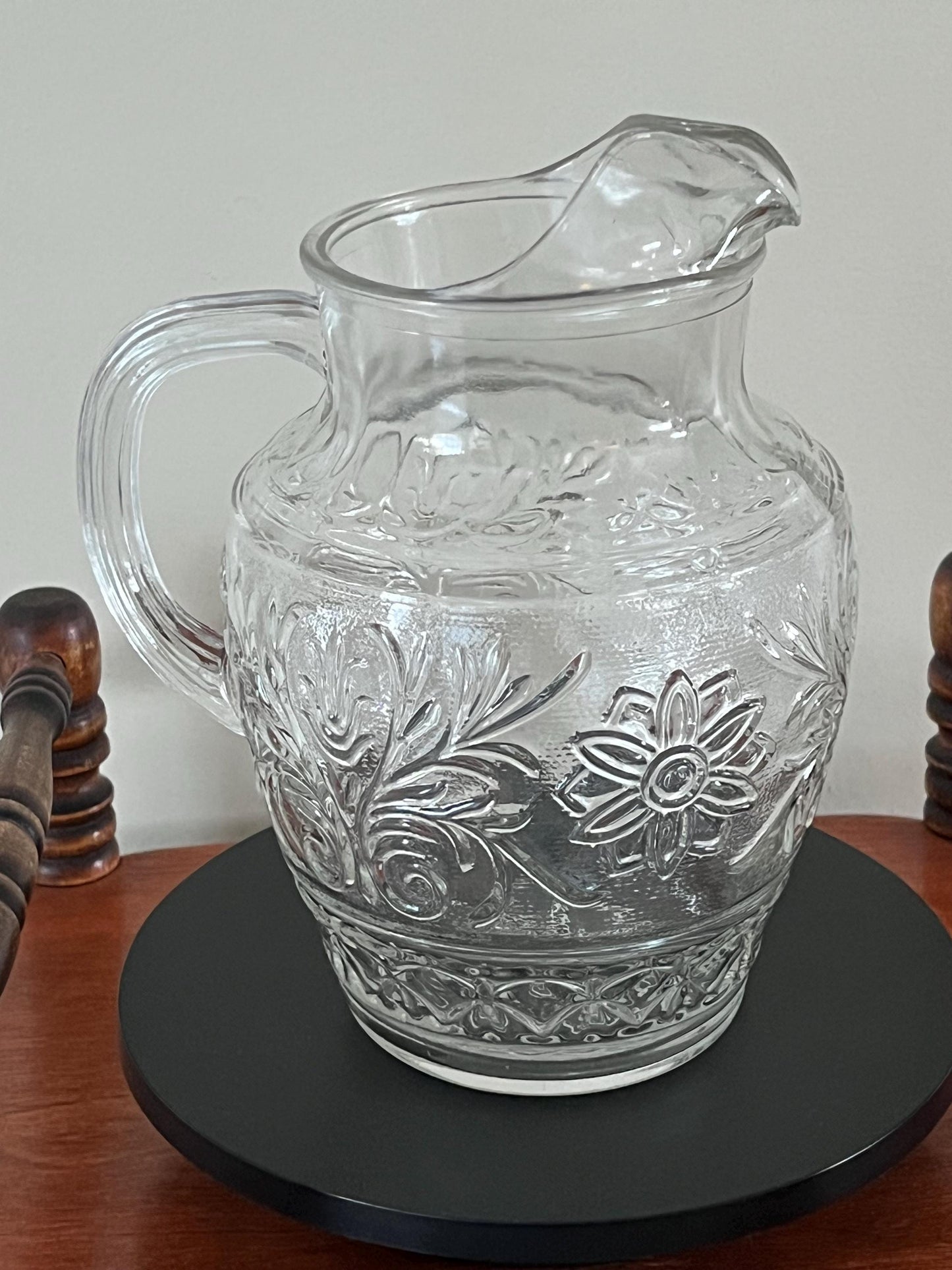 Vintage Williamsburg Salt Glazed Pottery Pitcher with Cobalt Blue Flower Design Lover Antiques and Vintage