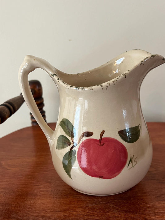 Vintage Sandhurst Stoneware Pitcher with Red Apple Design New ULM, MN Ceramic Pitcher Home Decor Lover Antiques and Vintage