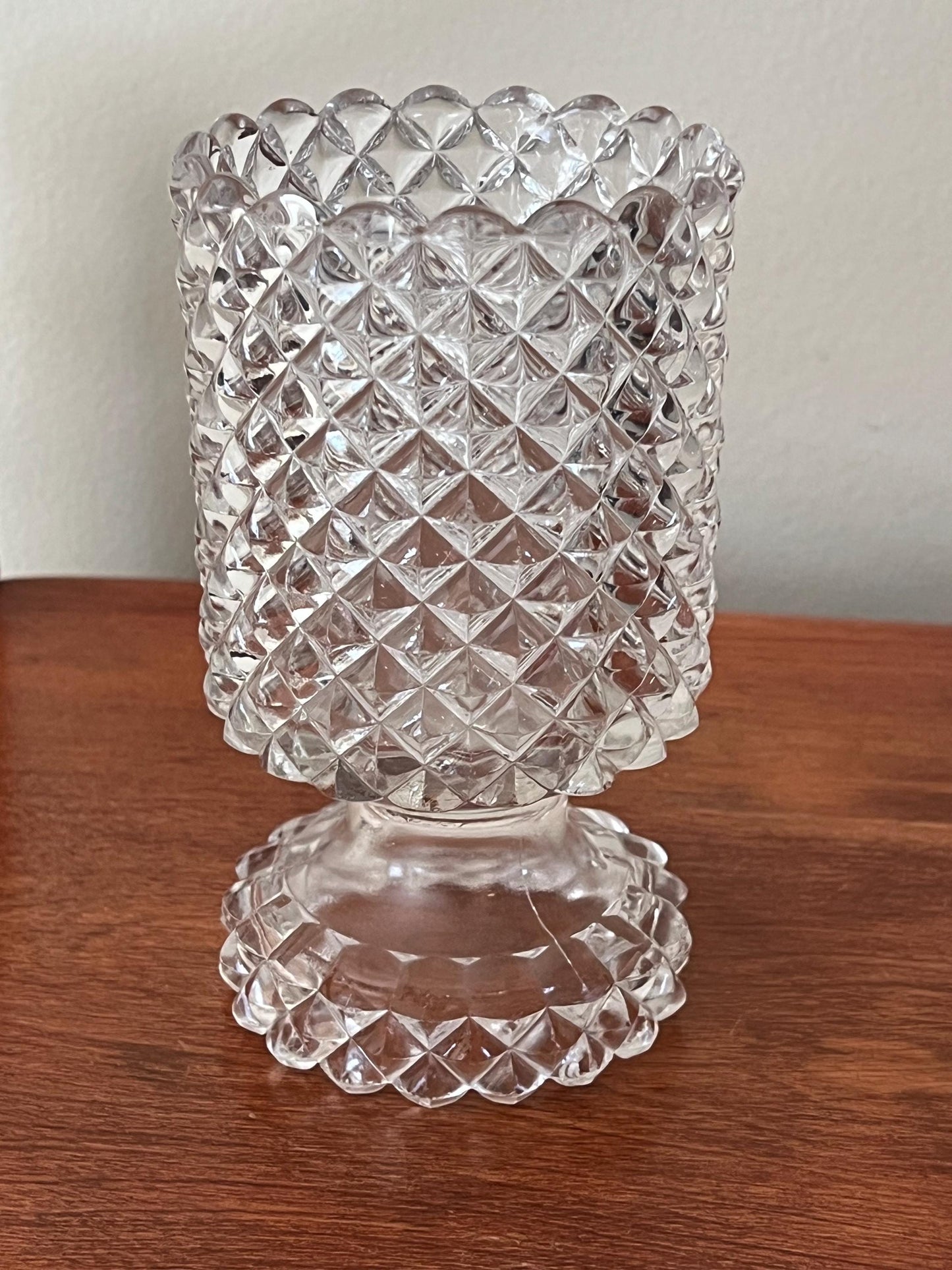 Antique Diamond Pattern Spooner Spill Vase EAPG Crystal Glass Wine Glass Water Cup Spooner 1880 Heavy Cut Glass Lover Antiques and Vintage