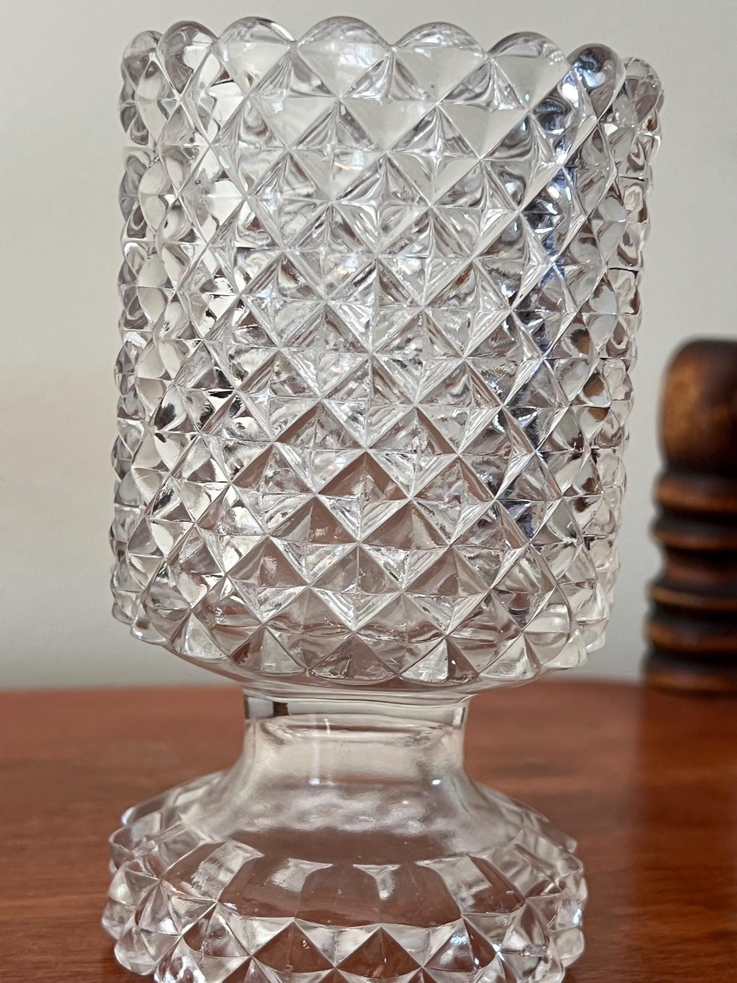 Antique Diamond Pattern Spooner Spill Vase EAPG Crystal Glass Wine Glass Water Cup Spooner 1880 Heavy Cut Glass Lover Antiques and Vintage