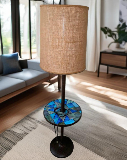Gorgon & Jane Martz Floor Lamp with Blue Mosaic Side Table Mid Century Modern Lighting Lover Antiques and Vintage
