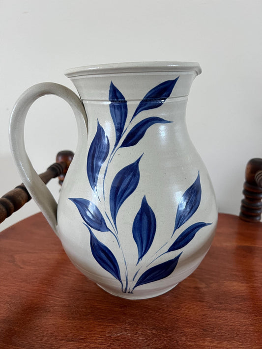 Vintage Williamsburg Pottery Pitcher with Cobalt Blue Flower Design Lover Antiques and Vintage