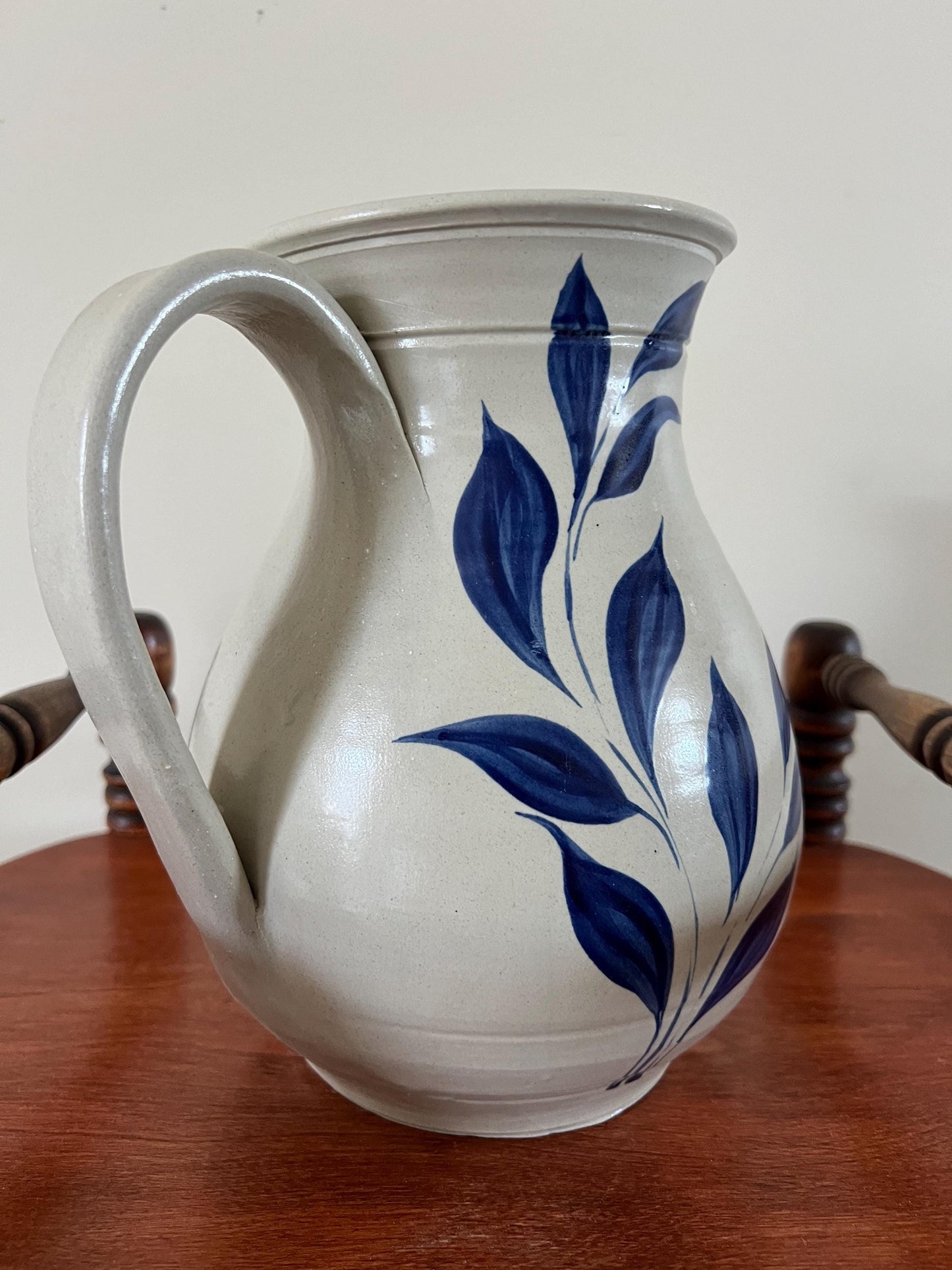 Vintage Williamsburg Pottery Pitcher with Cobalt Blue Flower Design Lover Antiques and Vintage