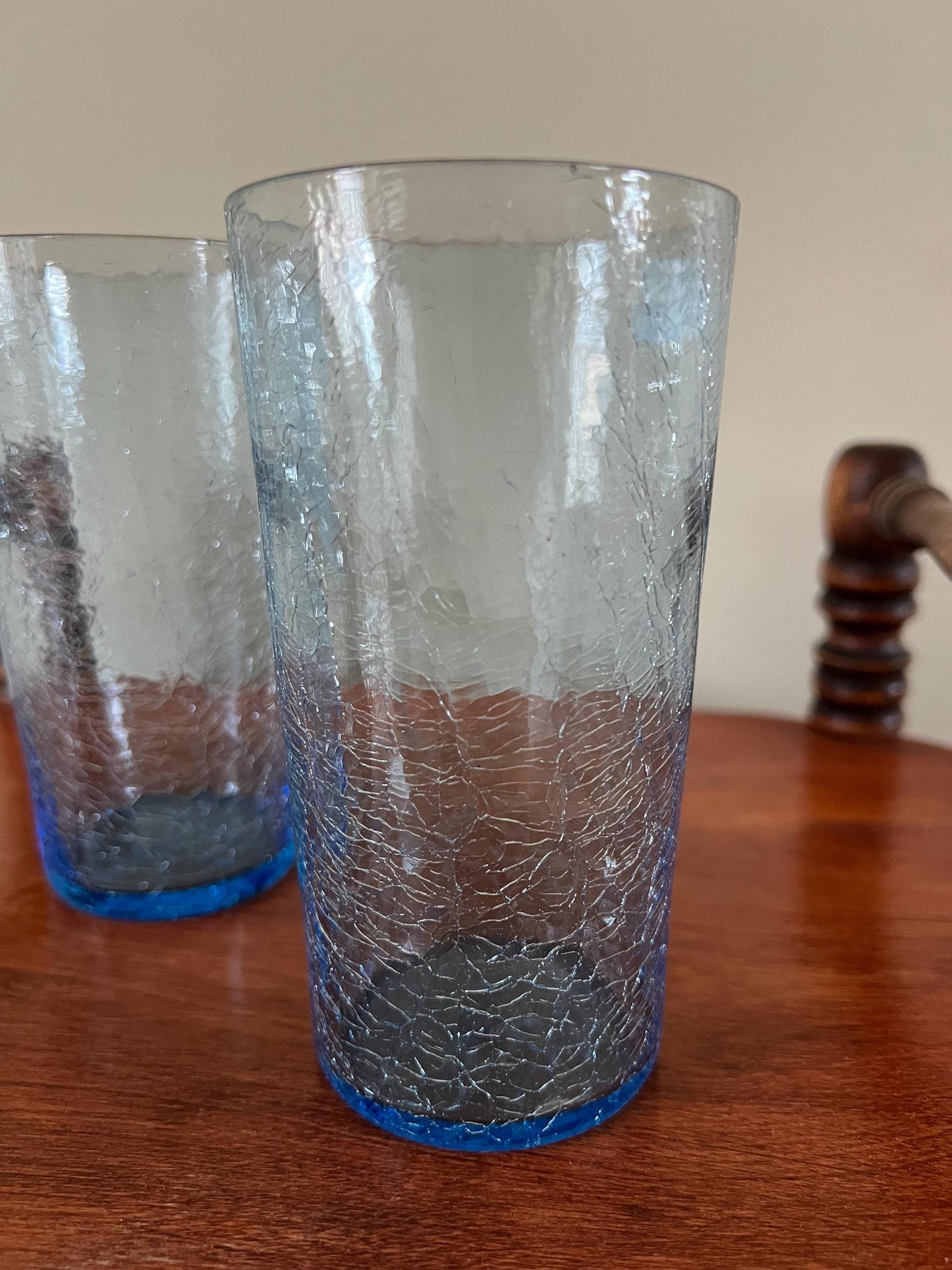 Vintage Blue Crackle Glass Cup Set of 2 Art Blue Art Glasses Tall Glasses Lover Antiques and Vintage