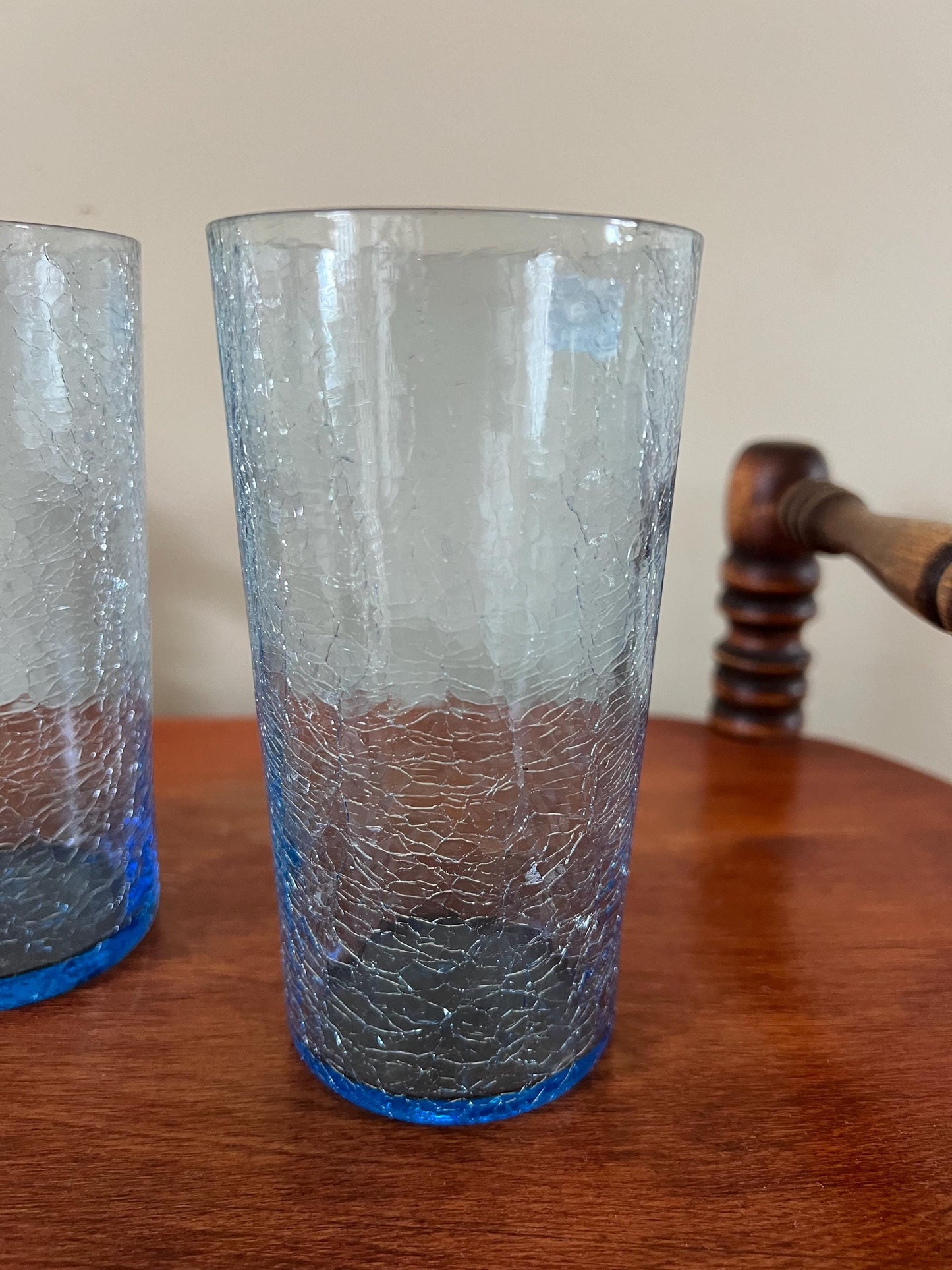 Vintage Blue Crackle Glass Cup Set of 2 Art Blue Art Glasses Tall Glasses Lover Antiques and Vintage