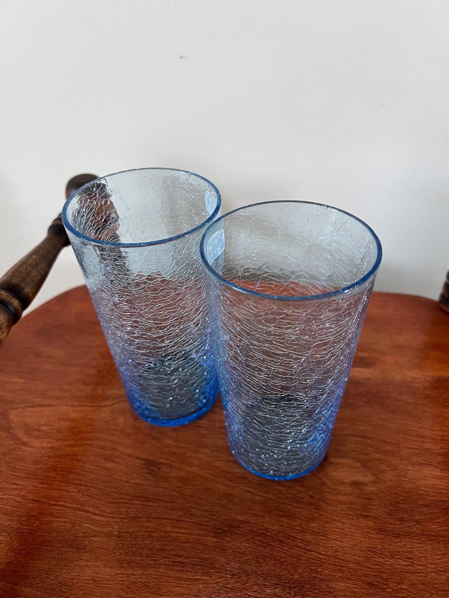 Vintage Blue Crackle Glass Cup Set of 2 Art Blue Art Glasses Tall Glasses Lover Antiques and Vintage