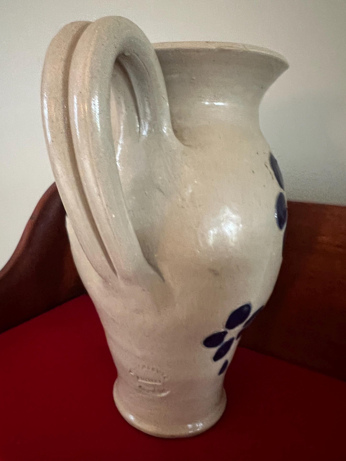 Vintage Williamsburg Pottery Pitcher with Cobalt Blue Flower Design Lover Antiques and Vintage