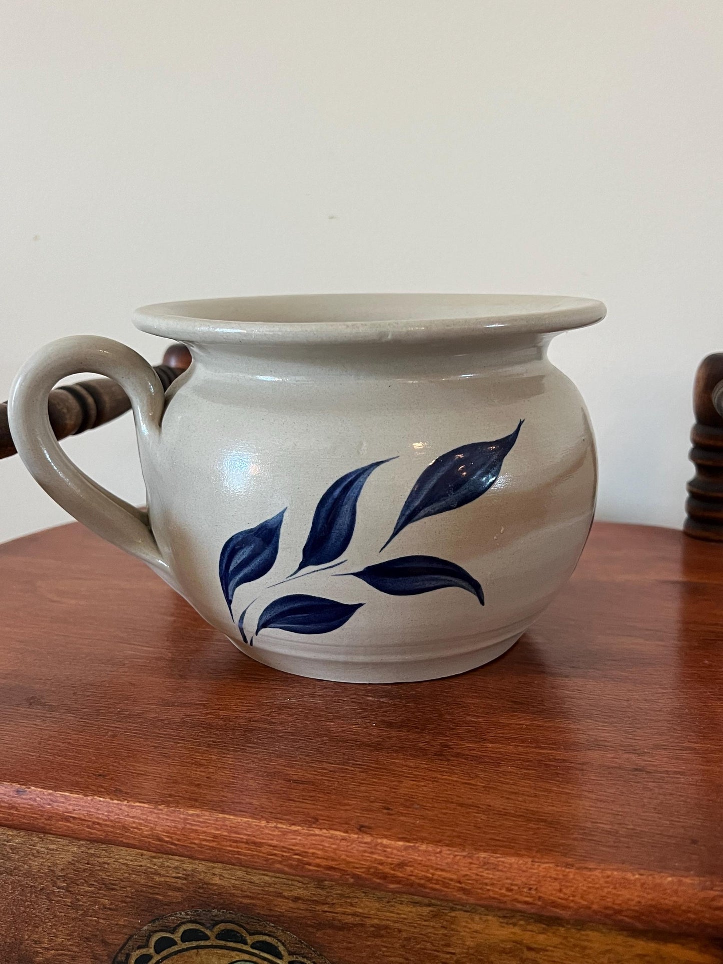 Vintage Williamsburg Salt Glazed Pottery Pitcher with Cobalt Blue Flower Design Lover Antiques and Vintage