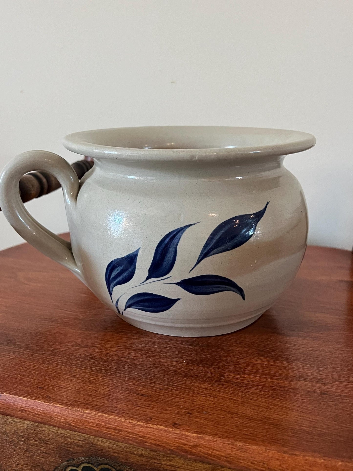 Vintage Williamsburg Salt Glazed Pottery Pitcher with Cobalt Blue Flower Design Lover Antiques and Vintage