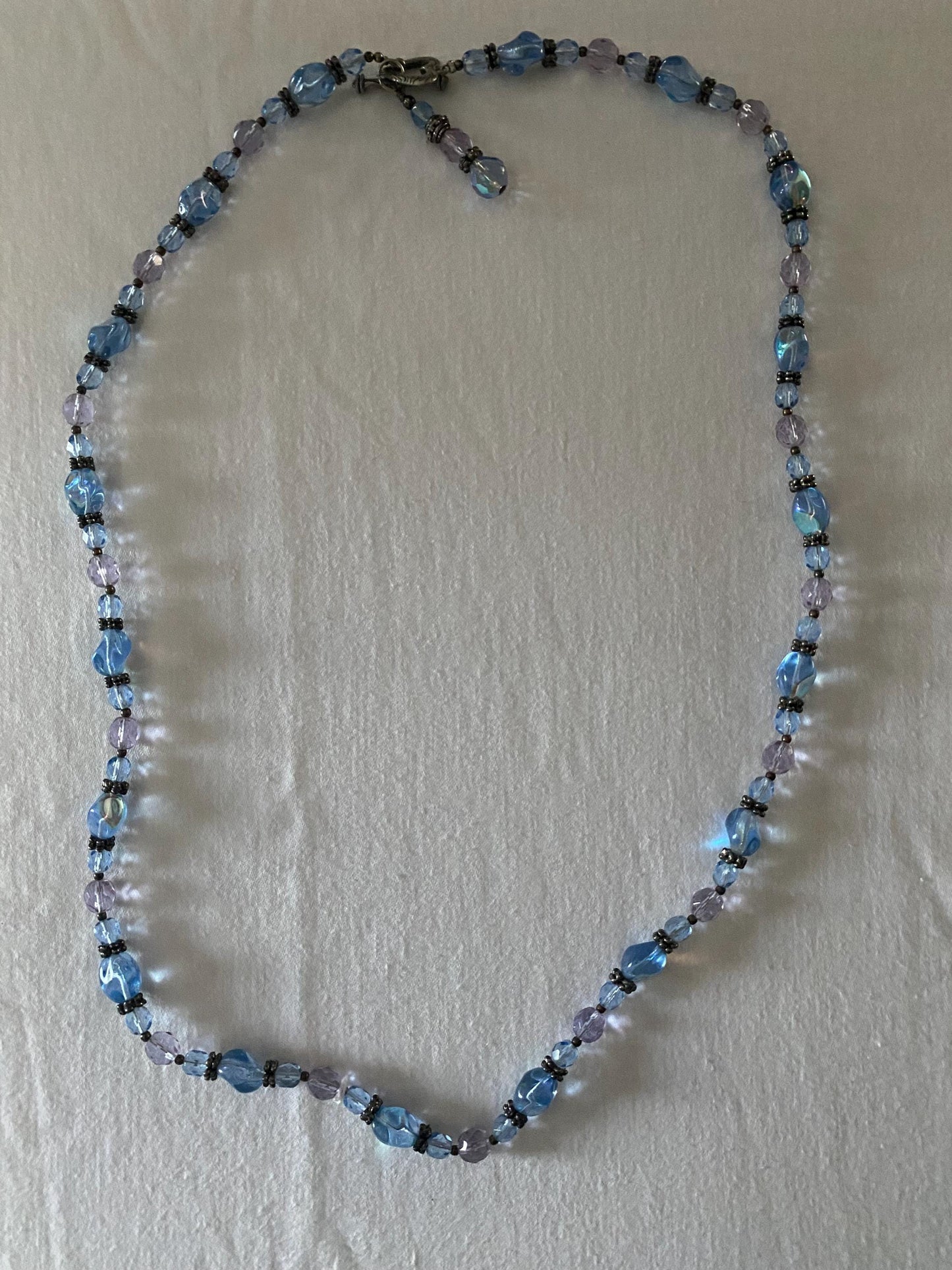 Vintage Pretty Blue & Silver Beaded Necklace with Heart Clasp Unique Gift Opportunity Lover Antiques and Vintage
