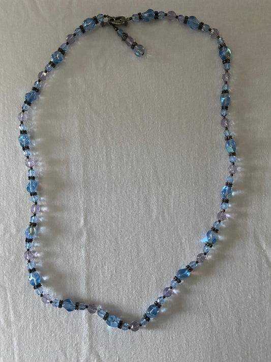 Vintage Pretty Blue & Silver Beaded Necklace with Heart Clasp Unique Gift Opportunity Lover Antiques and Vintage