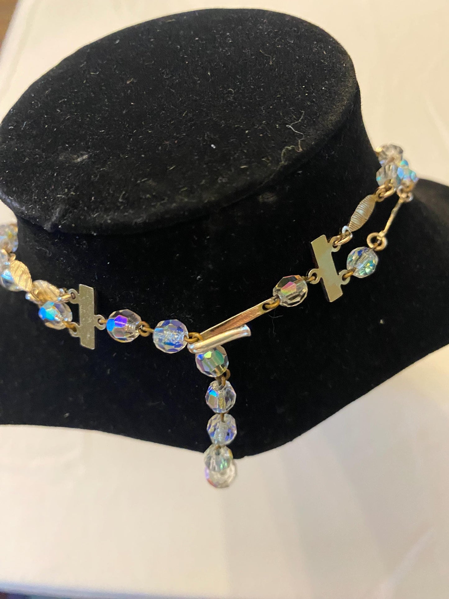 Vintage AB Crystal Multi Strand Clear Iridescent Necklace Made West Germany Unique Gift Opportunity Lover Antiques and Vintage
