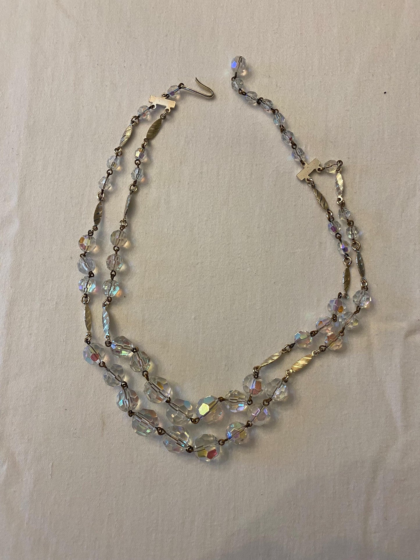 Vintage AB Crystal Multi Strand Clear Iridescent Necklace Made West Germany Unique Gift Opportunity Lover Antiques and Vintage